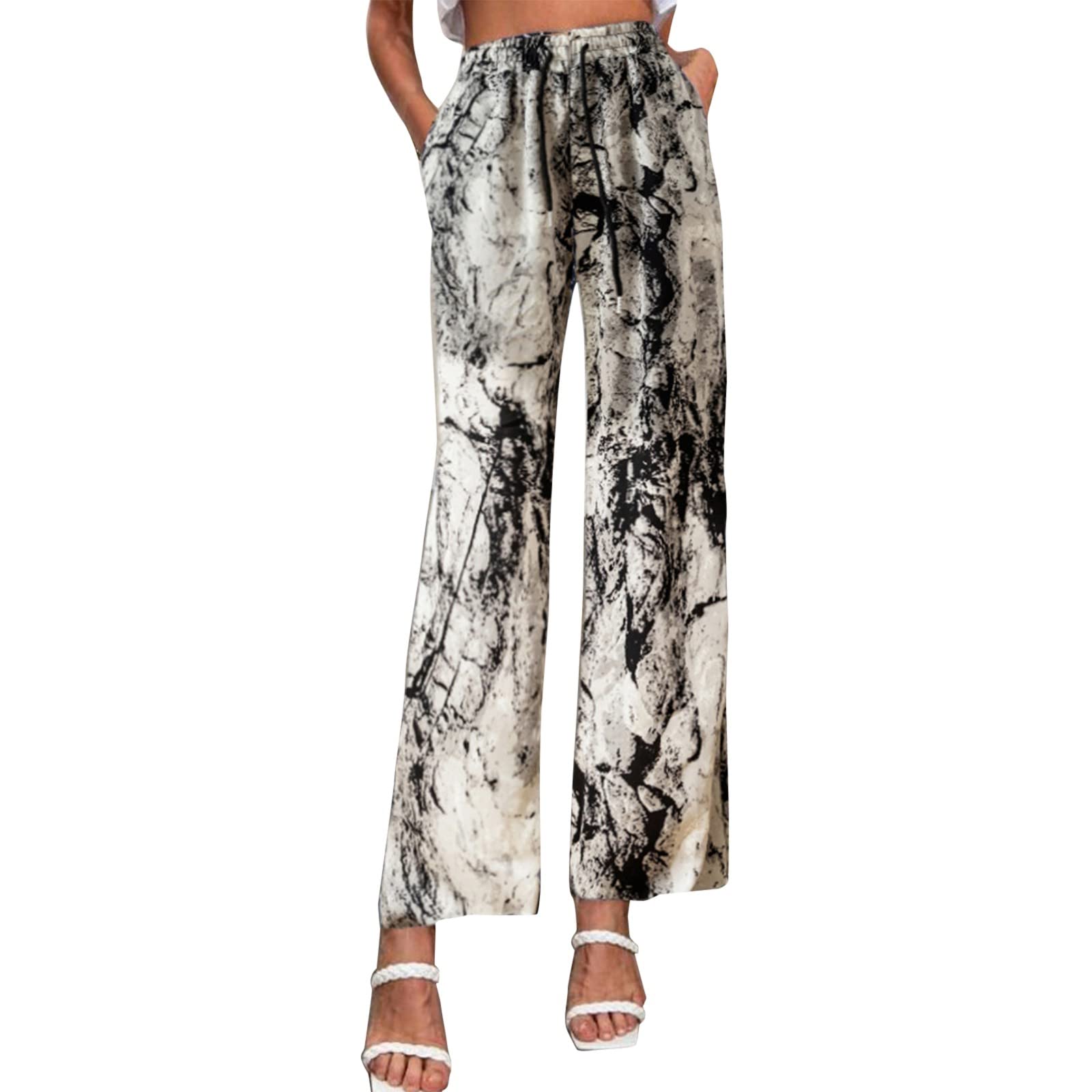 Women's Printed Wide Leg Lounge Pants - Casual Flowy Teacher Outfit with Pockets | Perfect for Classroom, Office & Relaxing at Home