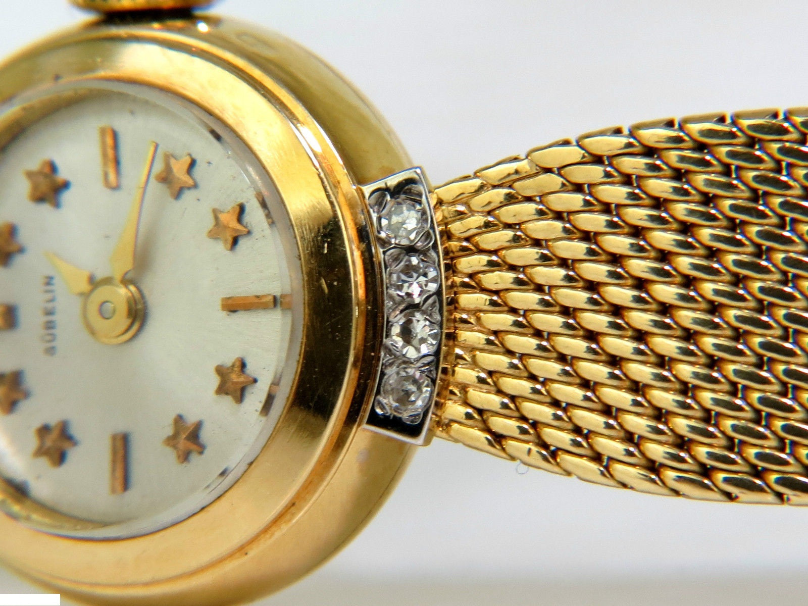 Estate Petite 18K Gold Gubelin Swiss Ladies Watch - Mesh Band & Star Bar Dial - Elegant Timepiece for Women's Formal Events & Luxury Gifts