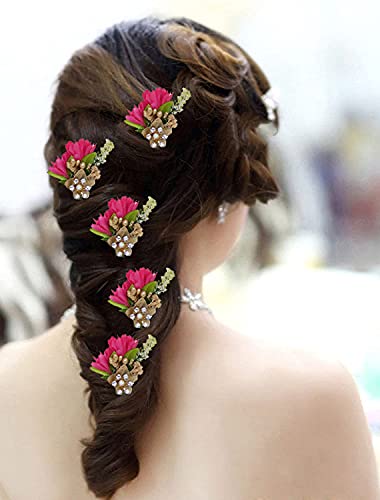 Elegant Pink Morges Artificial Flower Hair Pins for Bun Decoration - Perfect for Weddings, Parties & Everyday Hairstyling
