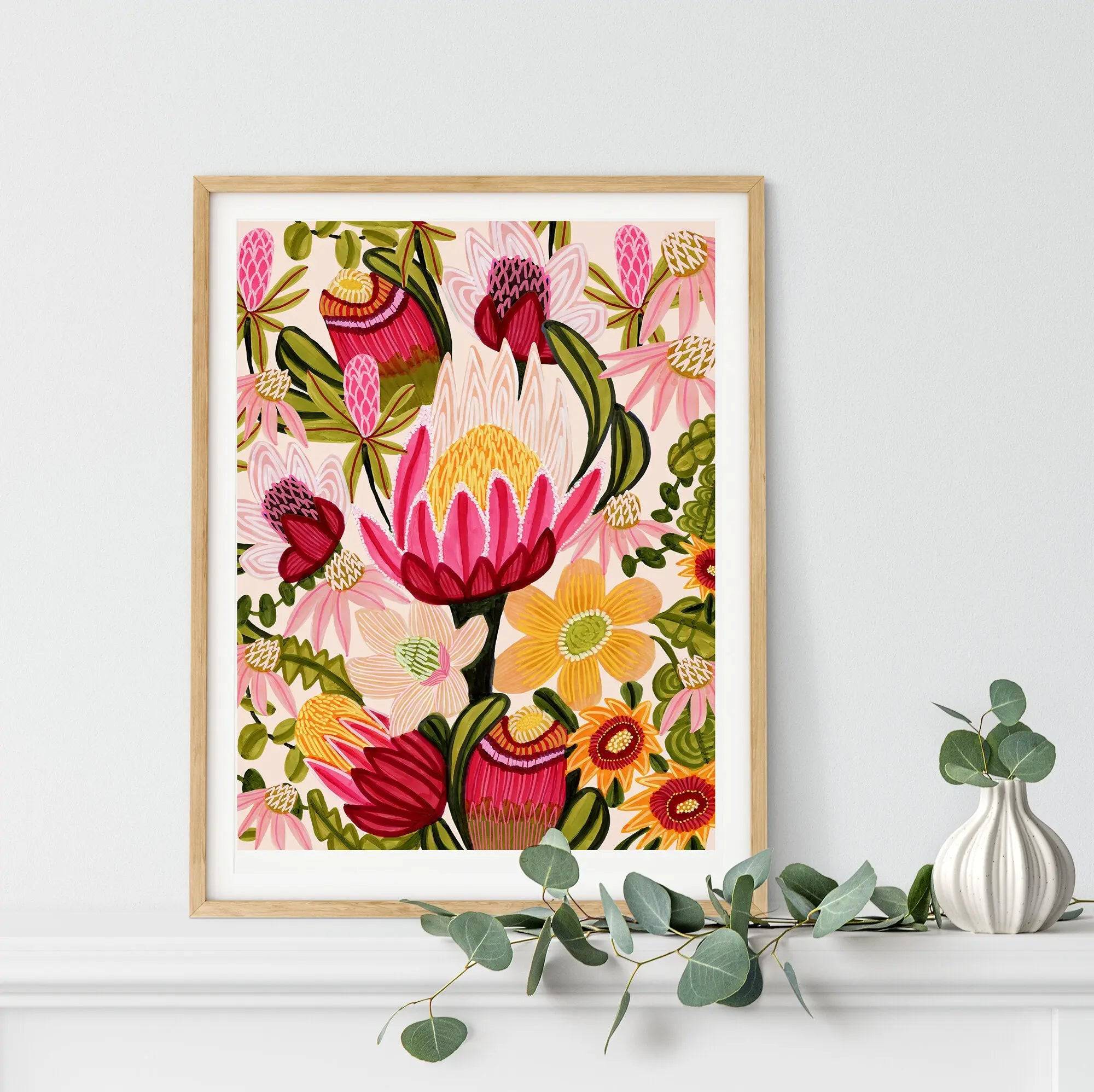 King Red Protea Flower Wall Art Print - Stunning Botanical Decor for Living Room, Bedroom & Office | Perfect for Home & Office Decor