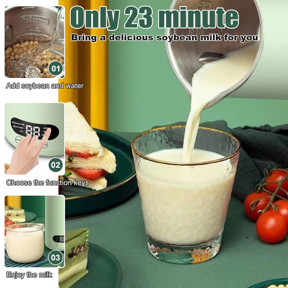 Mini Soy Milk Maker Machine - 6-in-1 Automatic Nut Milk Maker & Electric Juice Blender with Self-Cleaning, 12H Preset Timer for Almond, Oat, Soy Milk - Perfect for Home Kitchen & Healthy Breakfast