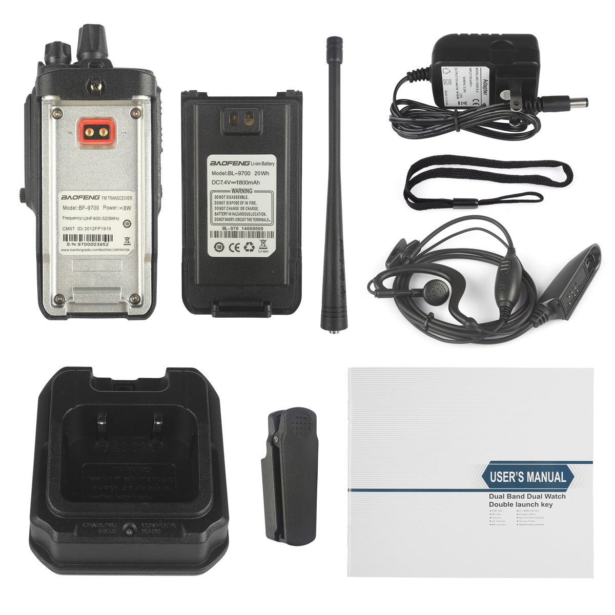 Baofeng BF 9700 UHF Two-Way Radio - 7W/5W/1W Adjustable Power, IP67 Waterproof, Noise Cancellation, 1800mAh Battery - Ideal for Outdoor Adventures, Construction Sites & Emergency Communication