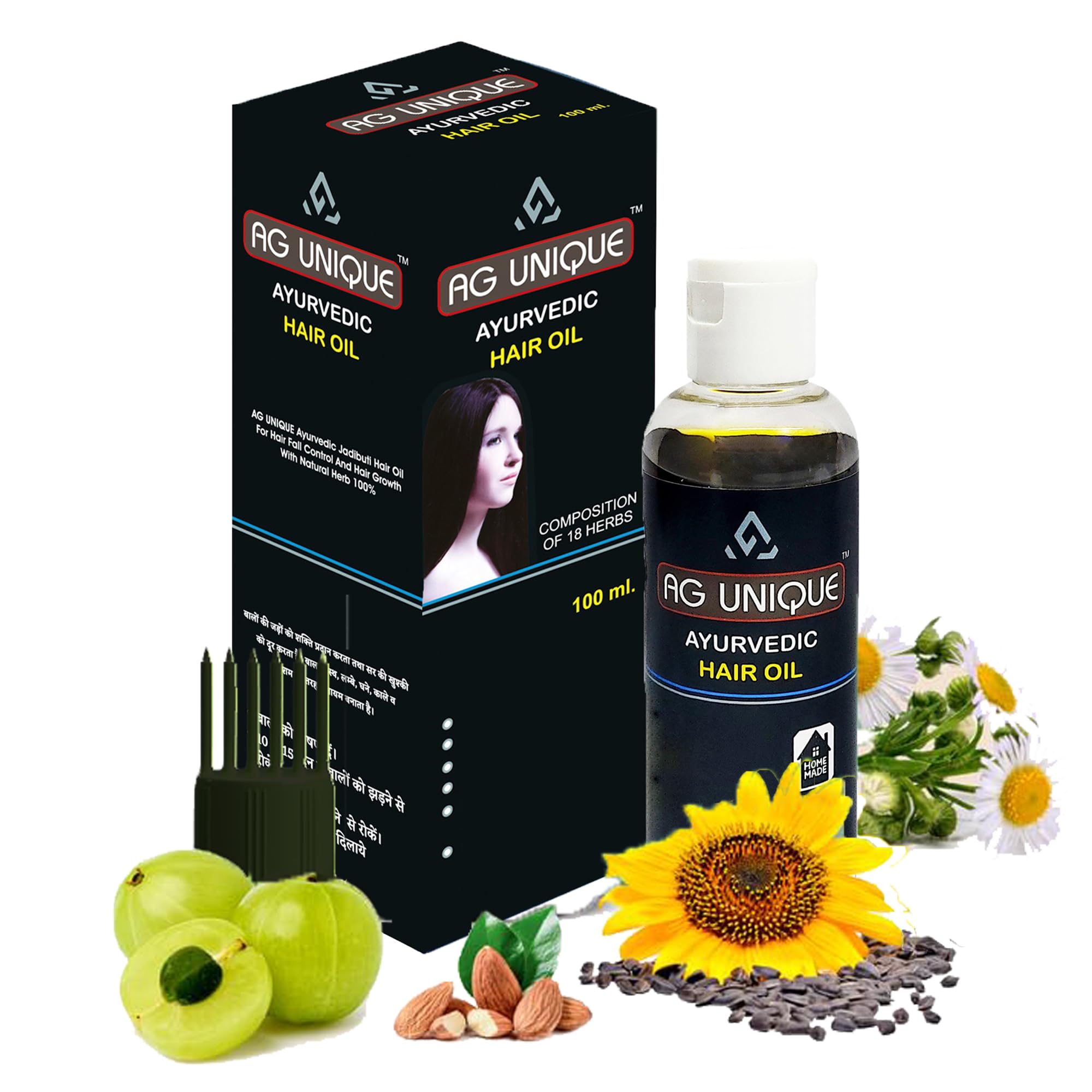 AG UNIQUE Ayurvedic Hair Oil for Hair Growth & Strength - Natural Herbal Blend for Healthy Scalp & Thicker Hair - 100ml Bottle for Men & Women - Perfect for Daily Hair Care & Scalp Massage