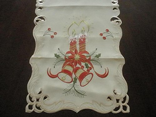 FQ31875-1436 14x36 Inch Embroidered Christmas Candles Cutwork Table Runner - Perfect for Holiday Dining Table Decorations & Festive Home Decor