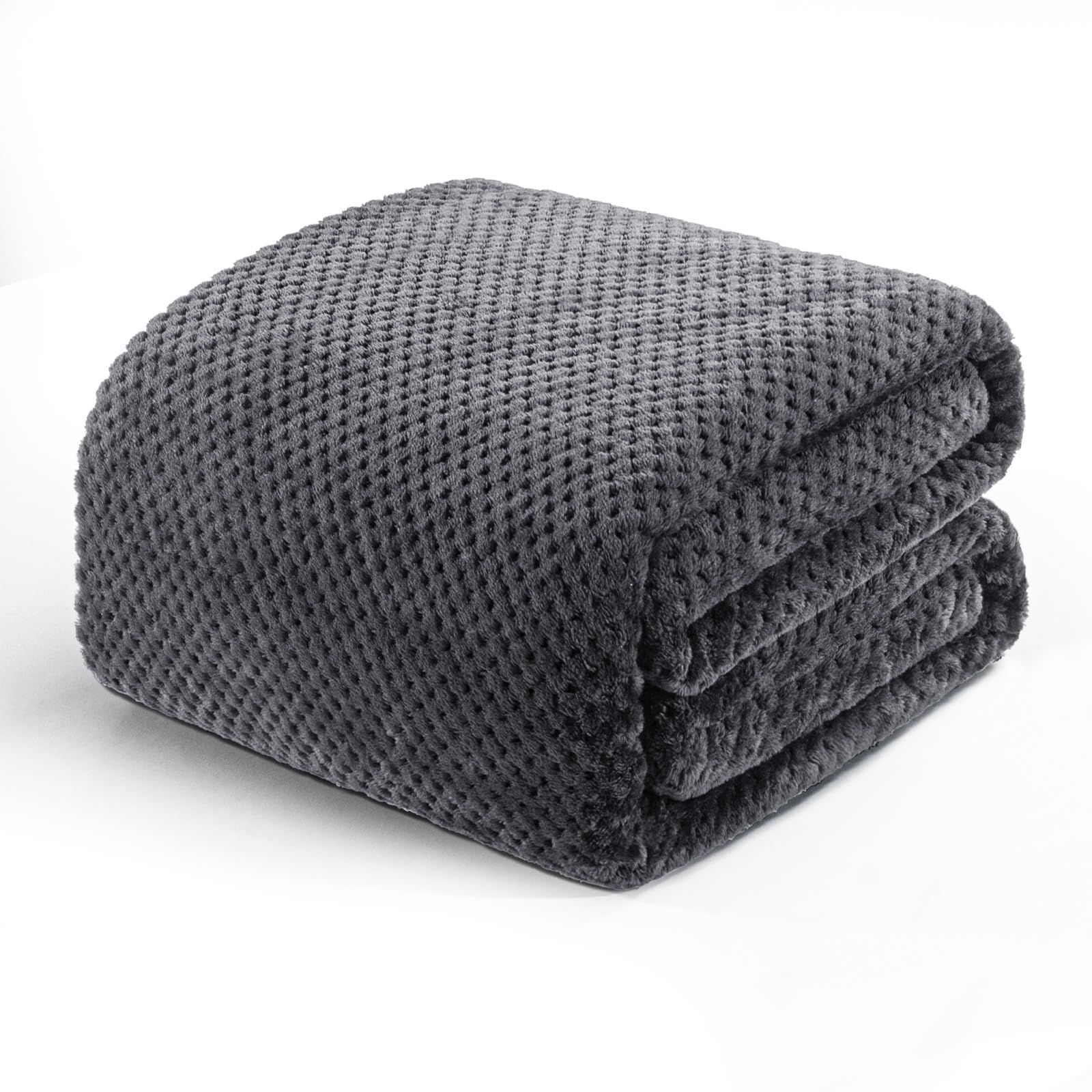 King Size Fleece Blend Waffle Textured Blanket - Ultra Soft, Warm & Lightweight for Bed, Couch & Sofa - Cozy Fuzzy Throw for Winter Nights & Lounging (Dark Grey, 90x104 Inches)