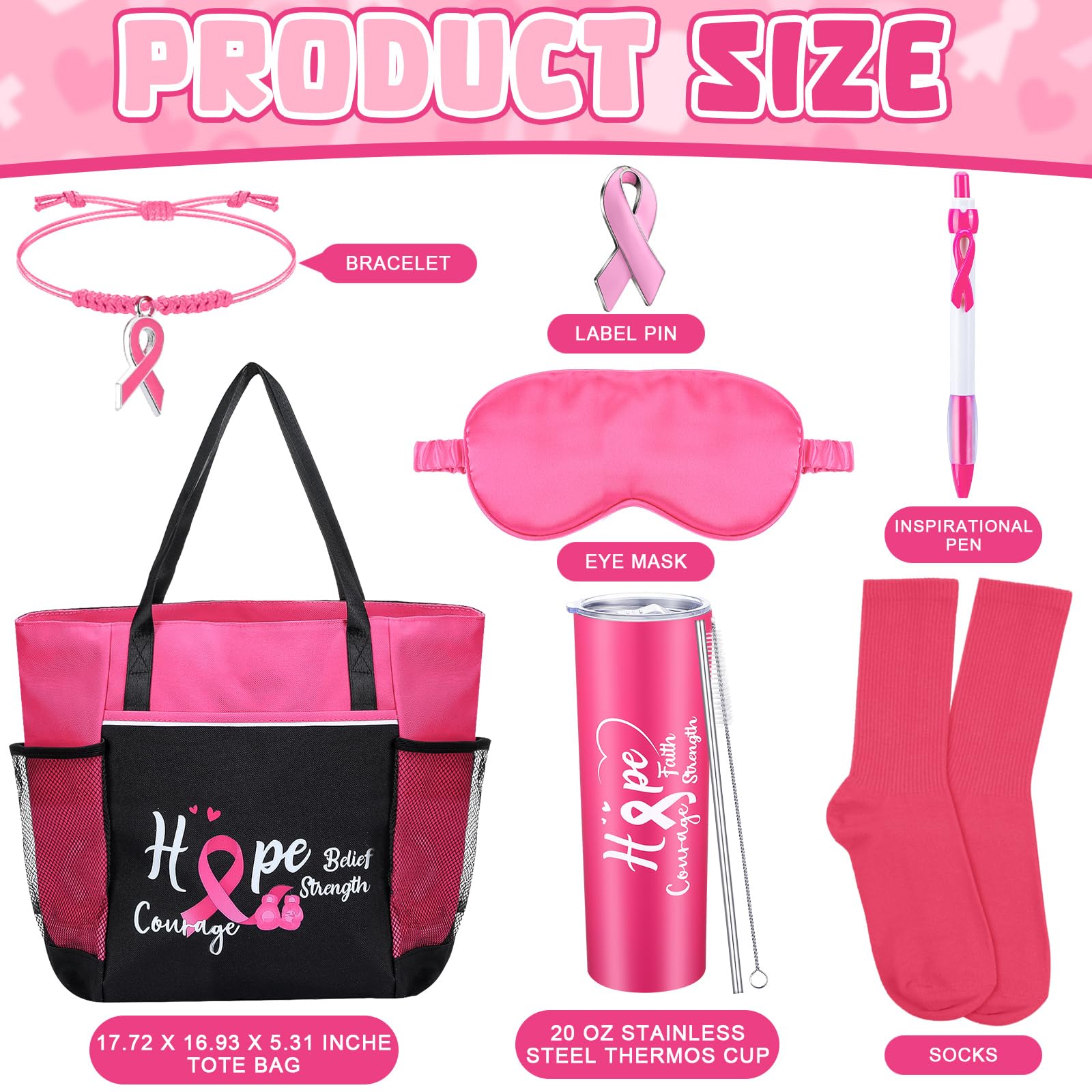 Vesici 8-Piece Cancer Care Gift Set for Women - 20oz Tumbler, Tote Bag, Pen, Blanket, Bracelet, Fuzzy Socks, Ribbon Label, Pin & Mask - Thoughtful Get Well & Cancer Awareness Gifts for Patients, Survivors & Caregivers - Perfect for Hospital Visits, Chemo Support & Recovery Encouragement