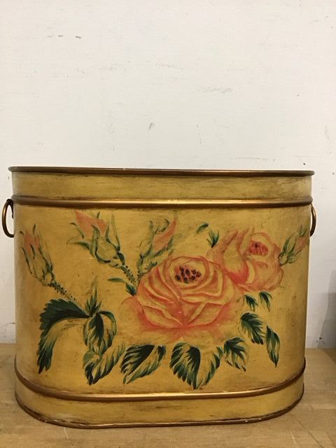 10x13 Floral Painted Metal Bucket - Rustic Decorative Planter for Indoor/Outdoor Plants, Home Garden Decor, Wedding Centerpiece, Farmhouse Style Decorating