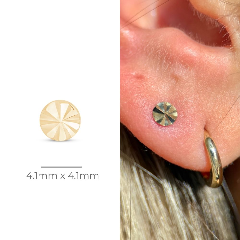 14K Yellow Gold Diamond Cut Flat Back Stud Earrings for Women - Perfect for Everyday Wear, Parties & Special Occasions