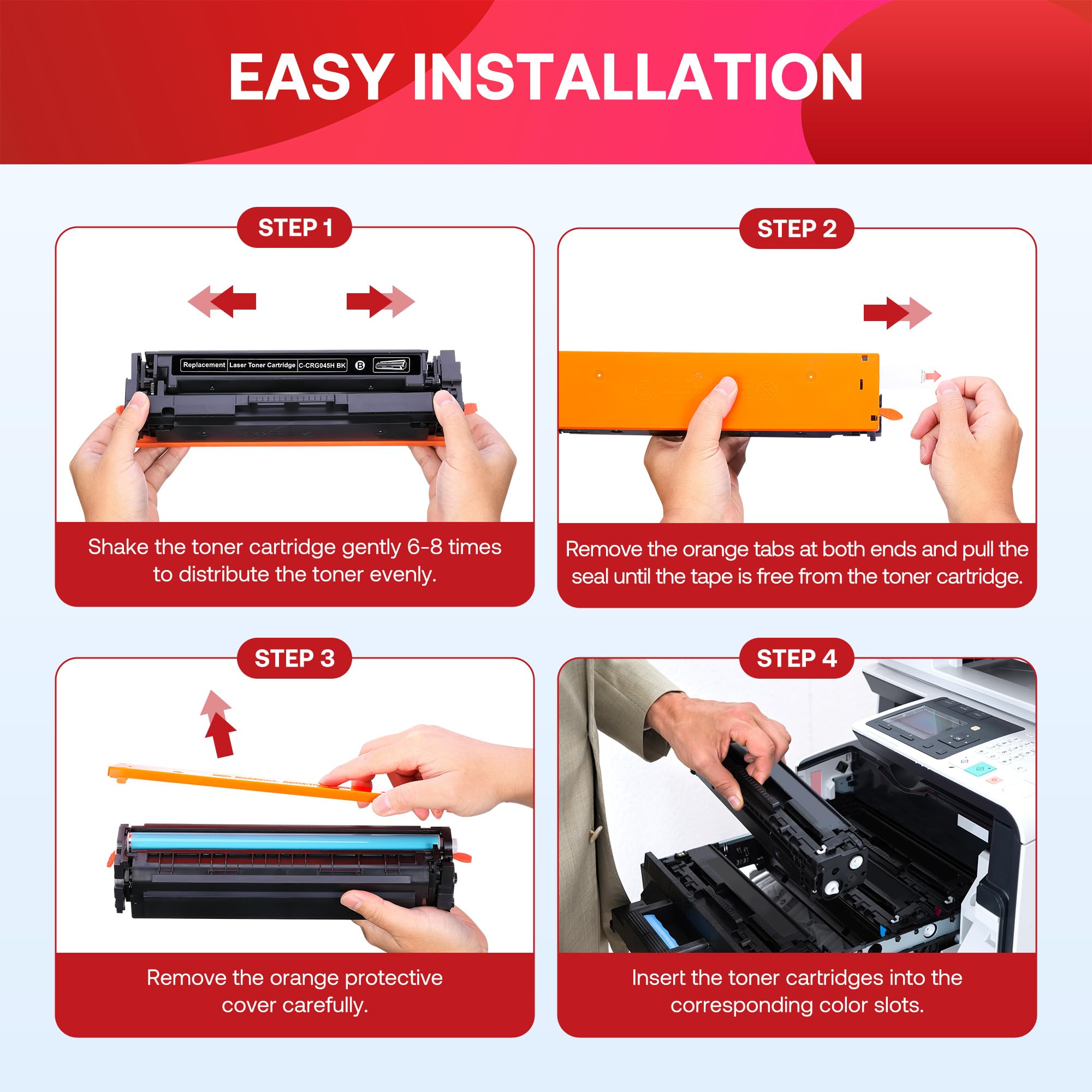 Compatible 045/045H Toner Cartridge 4-Pack for Canon imageCLASS MF632Cdw MF634Cdw LBP612Cdw LBP612C Laser Printers - High-Yield Color Printing for Office & Home Use