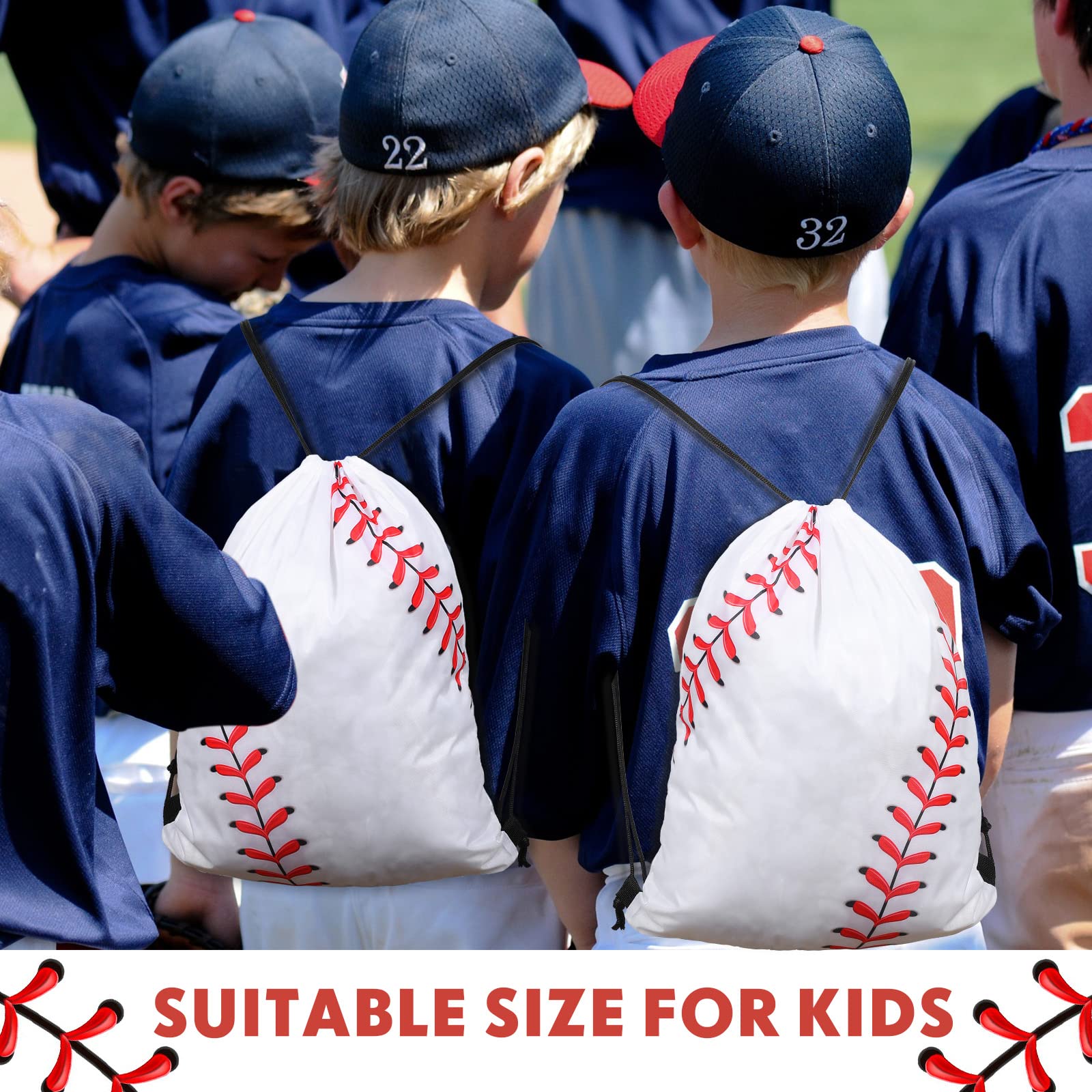 24 Pack Baseball Drawstring Bags - Sports Gym Backpack Sack for Team Gifts, Party Favors & Goodie Bags - Perfect for Baseball Games, Gym Workouts & School Events