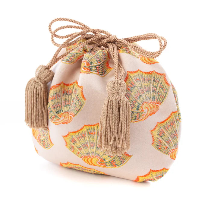 Nishijin Woven Small Drawstring Shell Pouch - Handmade in Kyoto, Japan | Traditional Japanese Craft Purse for Coins, Jewelry & Travel Essentials