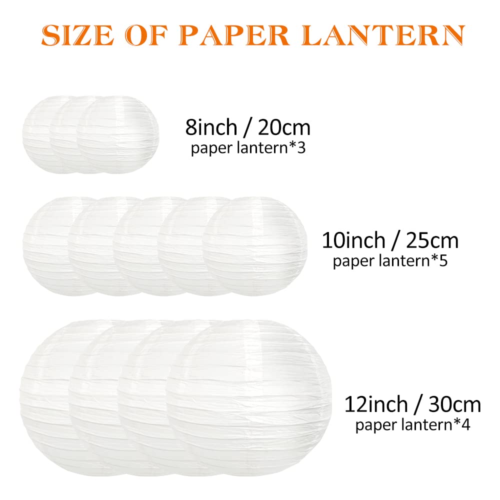 12-Pack White LED Paper Lanterns - 8