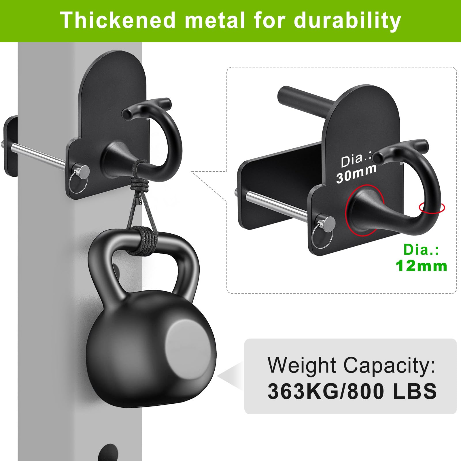 Kipika Heavy Duty Power Cage Squat Rack Accessories - 2 Pack Gym Hooks for Resistance Bands, Compatible with 5/8