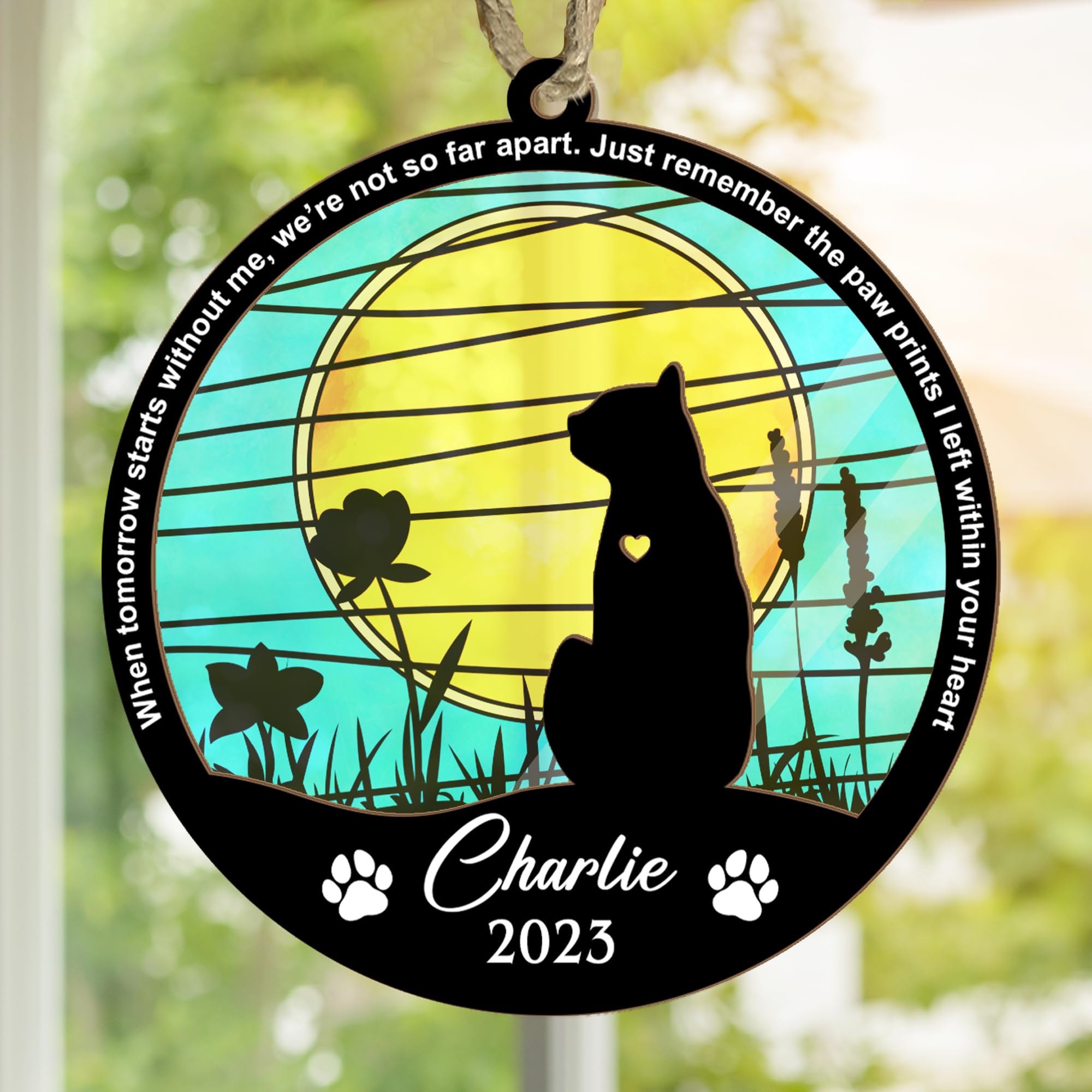 Personalized Cat Memorial Suncatcher - Engraved Pet Loss Keepsake, Sympathy Gift for Cat Lovers | Pet Remembrance Ornament for Christmas, Home Decor & Healing After Loss