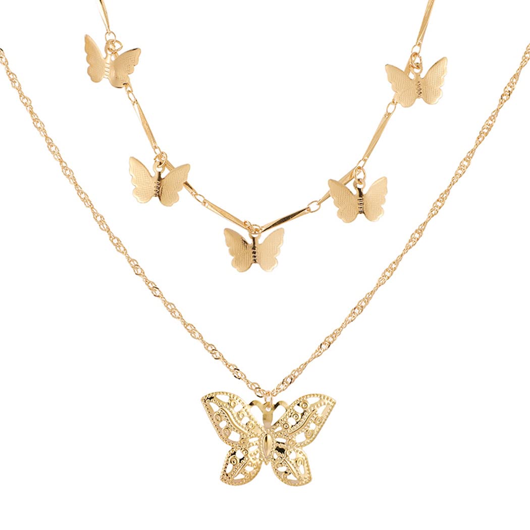 Boho Layered Necklace for Women - Gold Rhinestone Butterfly Moon Pendant Choker Necklace Jewelry Accessories for Girls | Perfect for Casual Wear, Parties, and Gifts
