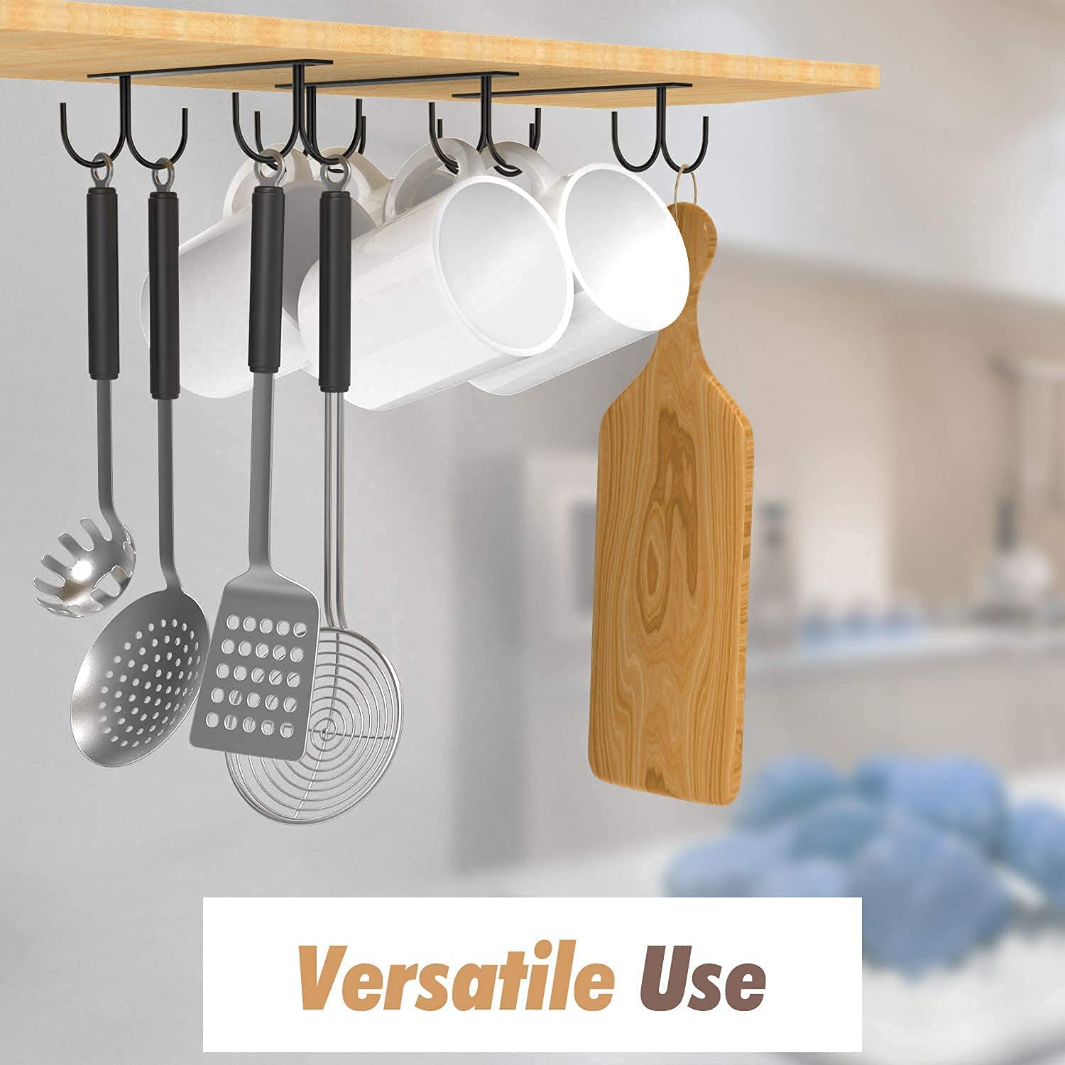 Under Cabinet Mug Hooks Set of 3 - Space Saving Coffee Cup Holder & Drying Rack - Black Kitchen Organizer for Bar, Home & Office Use