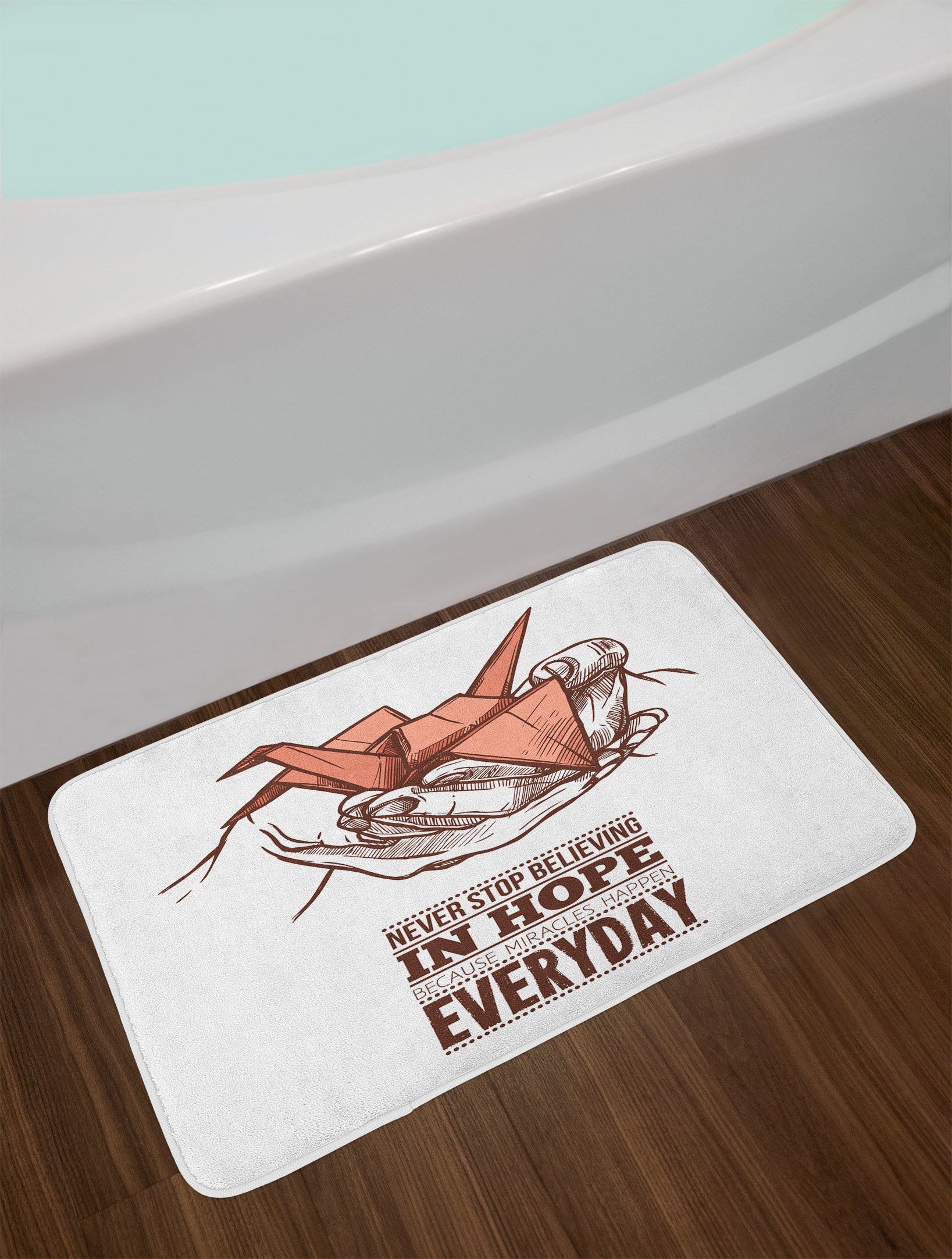 Ambesonne Hope Non-Slip Bath Mat - Geometric Crane Design with 