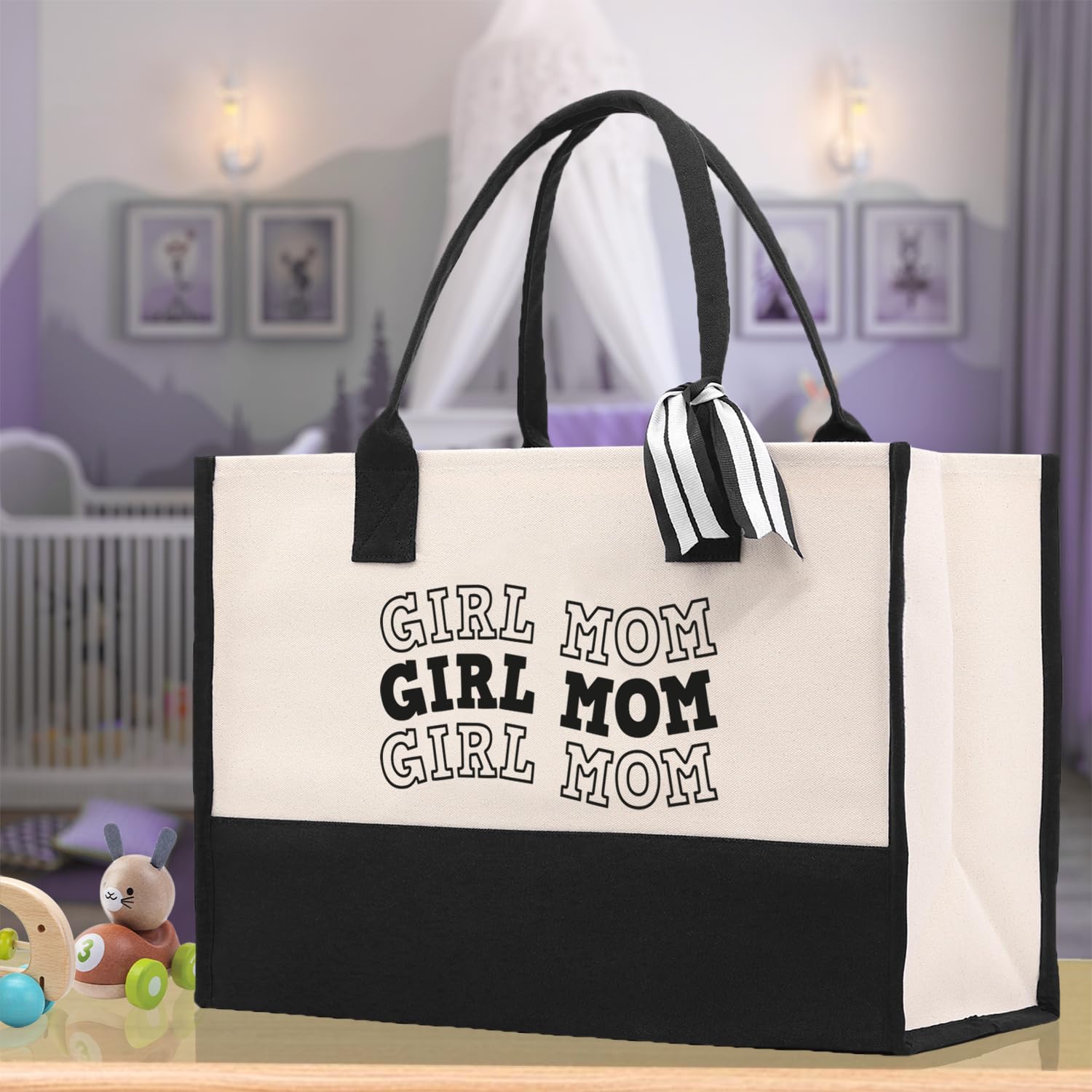 VANESSA ROSELLA Cotton Canvas Tote Bag - Best Mom Gift for New Mothers & Dog Moms - Durable Shopping Tote for Everyday Use, Groceries & Beach Outings