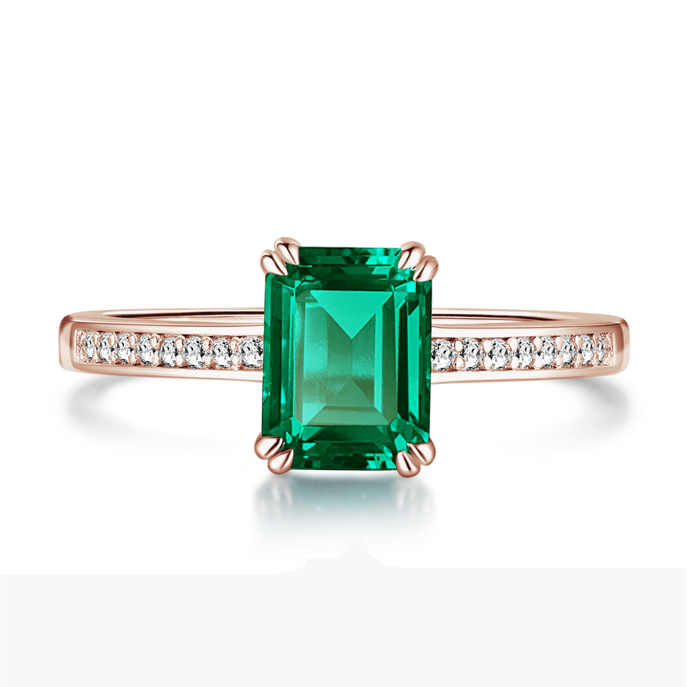 Exquisite Petite Micropavé Emerald Cut Emerald Ring for Women - Elegant Wedding, Engagement & Anniversary Jewelry Gift