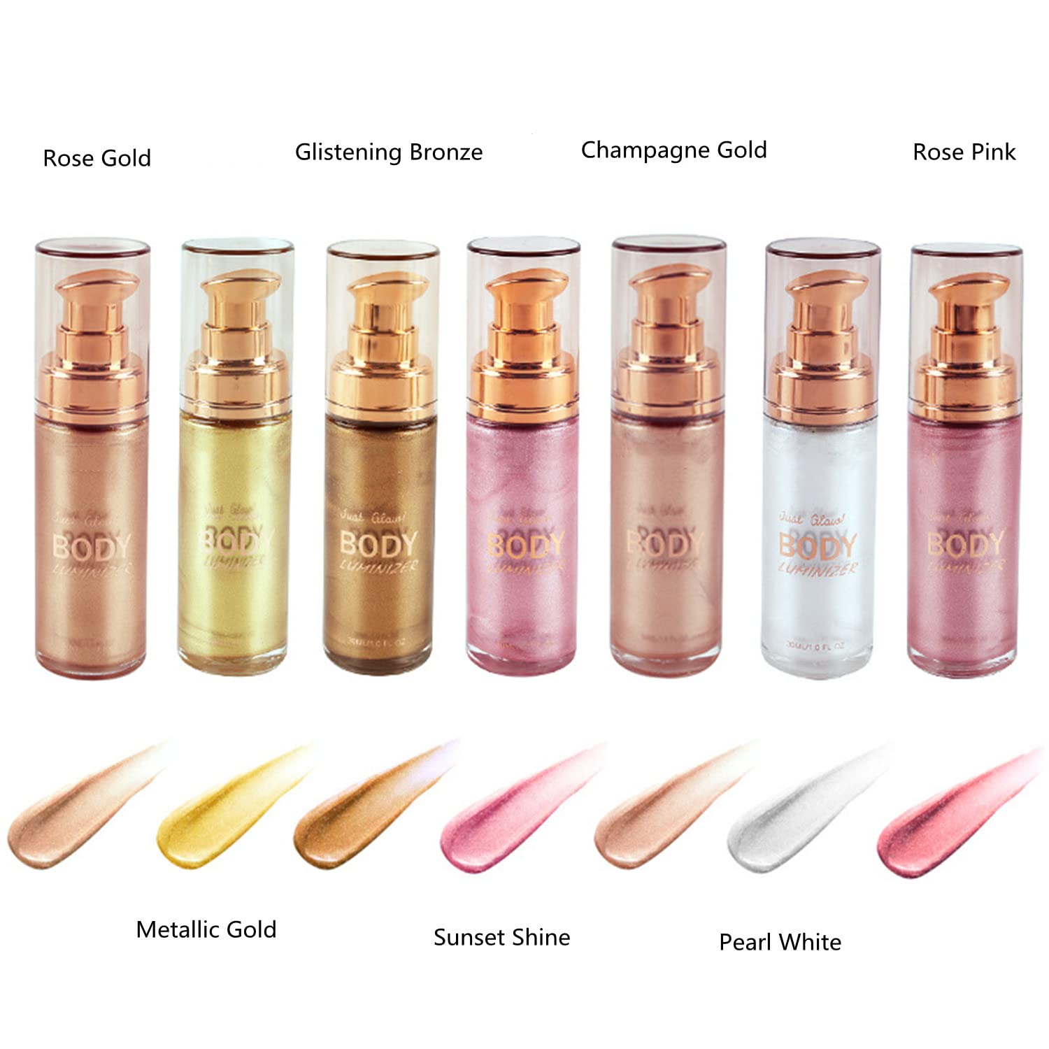 MAEPEOR 6 Color Waterproof Shimmer Body Luminizer - Smooth Liquid Highlighter for Face & Body | Non-Sticky Glow Illuminator (30ml, 02 Metallic Gold) | Perfect for Parties, Festivals & Night Out Makeup