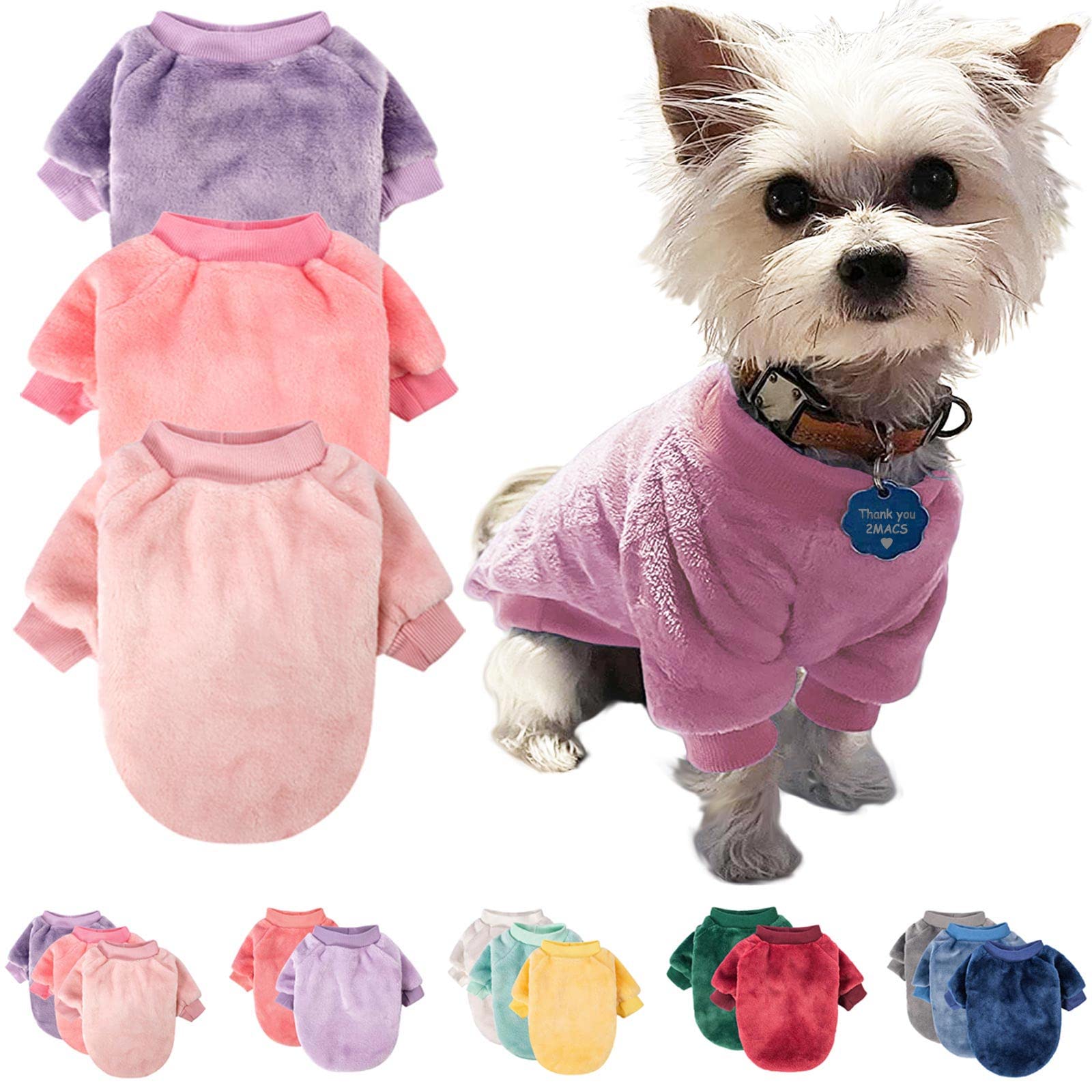 FabriCastle Small Dog Sweaters 3-Pack - Ultra Soft & Warm Pet Clothes for Small/Medium Dogs - XXS Cozy Winter Apparel in Pink, Purple & Light Pink - Perfect for Indoor/Outdoor Use, Daily Walks & Cold Weather Protection