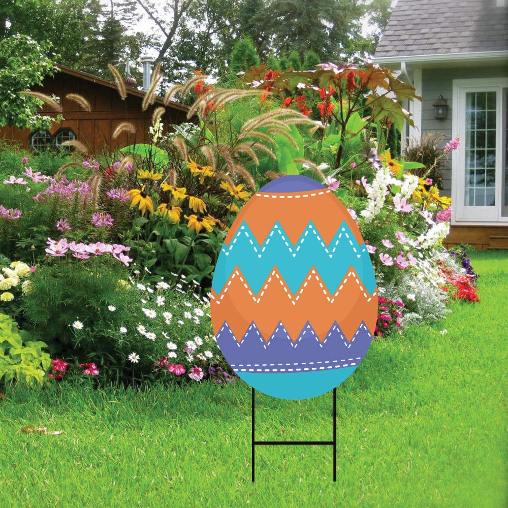 Easter Egg Yard Sign Decorations 18x24 Inch - Double Sided Coroplast Easter Home Decor with Metal H-Stake | Outdoor Easter Egg Sign for Yard, Garden & Spring Party Decorations | VP551