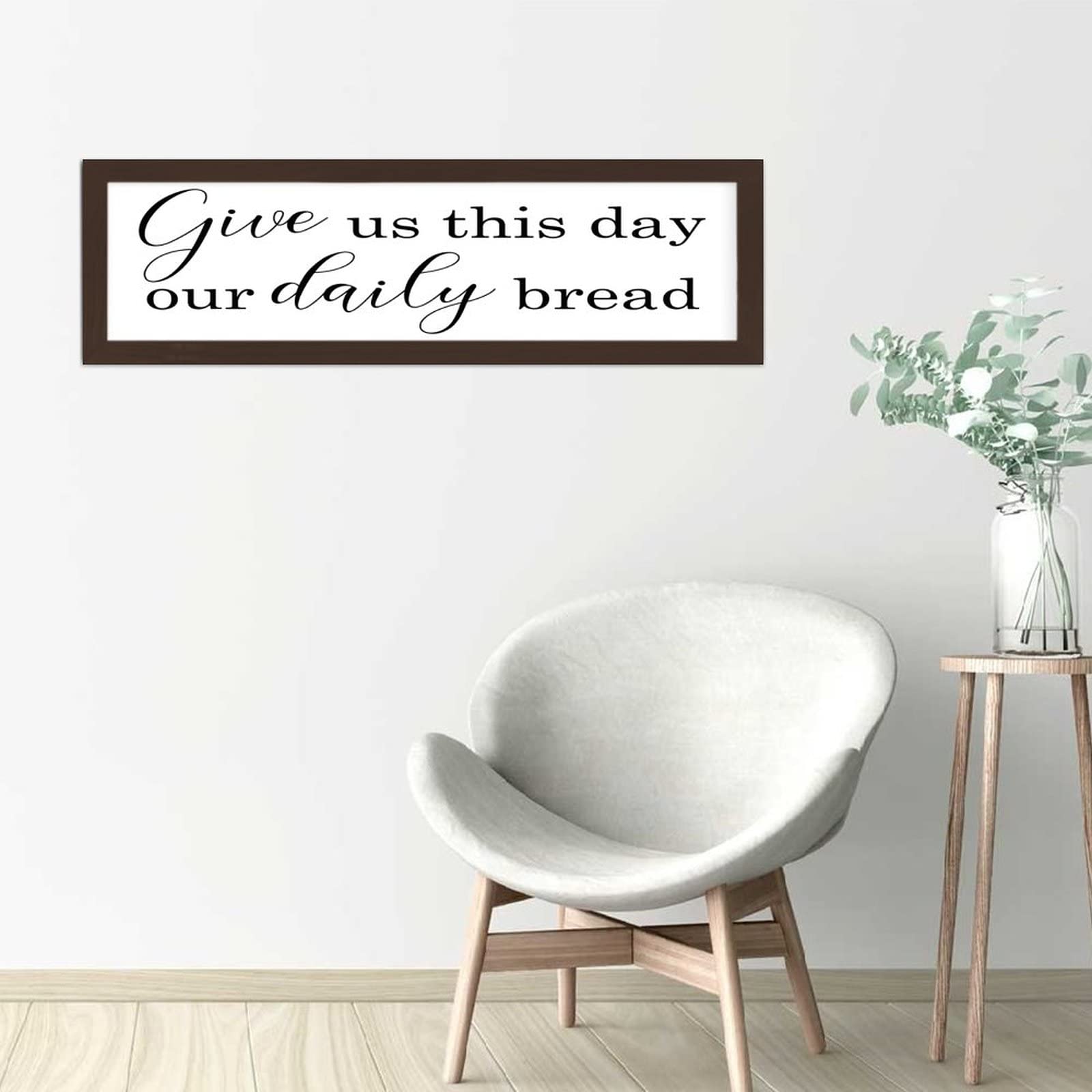 Give Us This Day Our Daily Bread Framed Wood Sign - Farmhouse Style Wooden Hanging Plaque, Rustic Wall Art Decor for Kitchen, Dining Room & Living Room - Perfect Christian Home Decor Gift