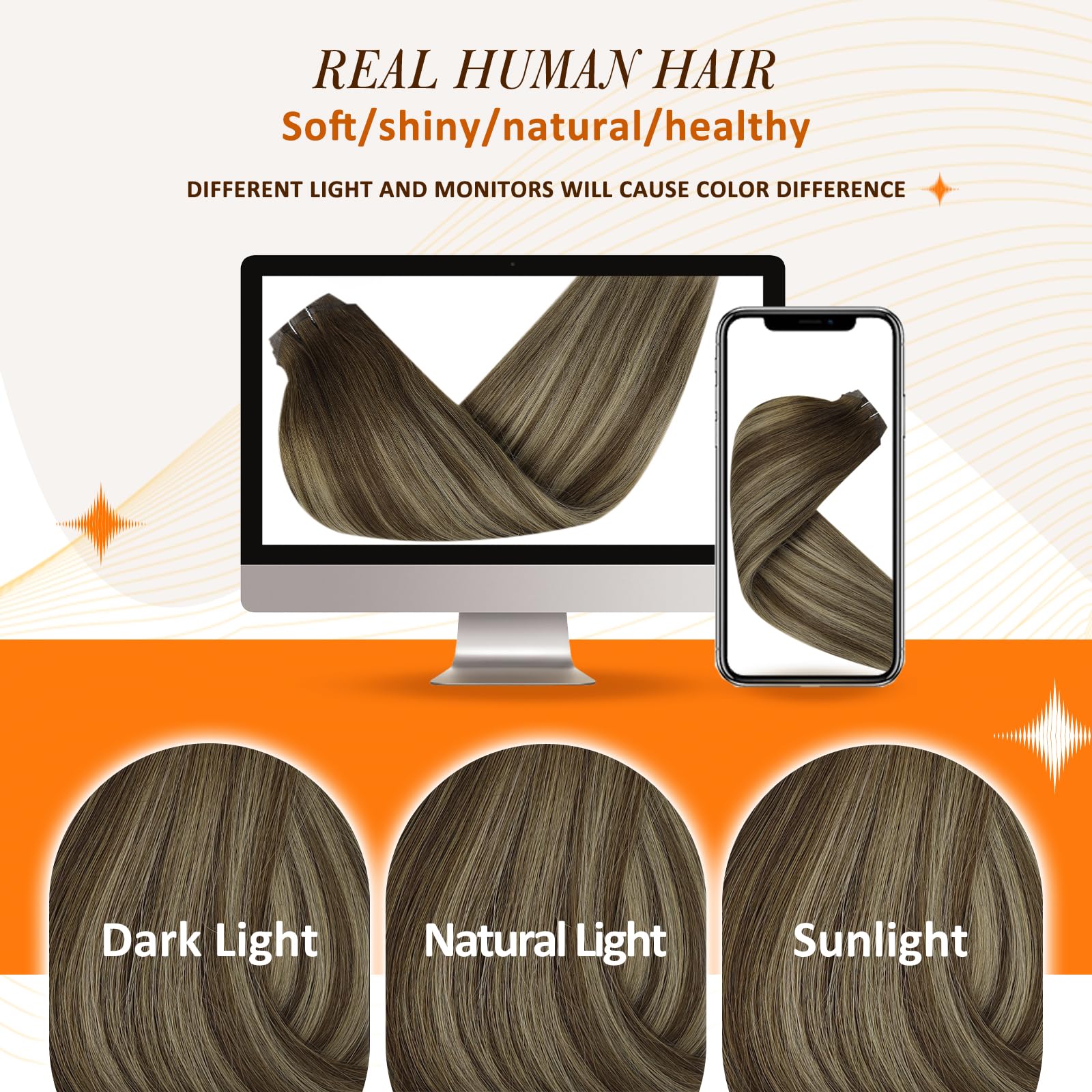 Silky Straight Brazilian Human Hair Extensions Clip-in 8Pcs 120g 22 Inch - Full Shine Brown to Honey Blonde Blend Remy Hair for Natural Volume & Length | Perfect for Parties, Weddings & Daily Styling