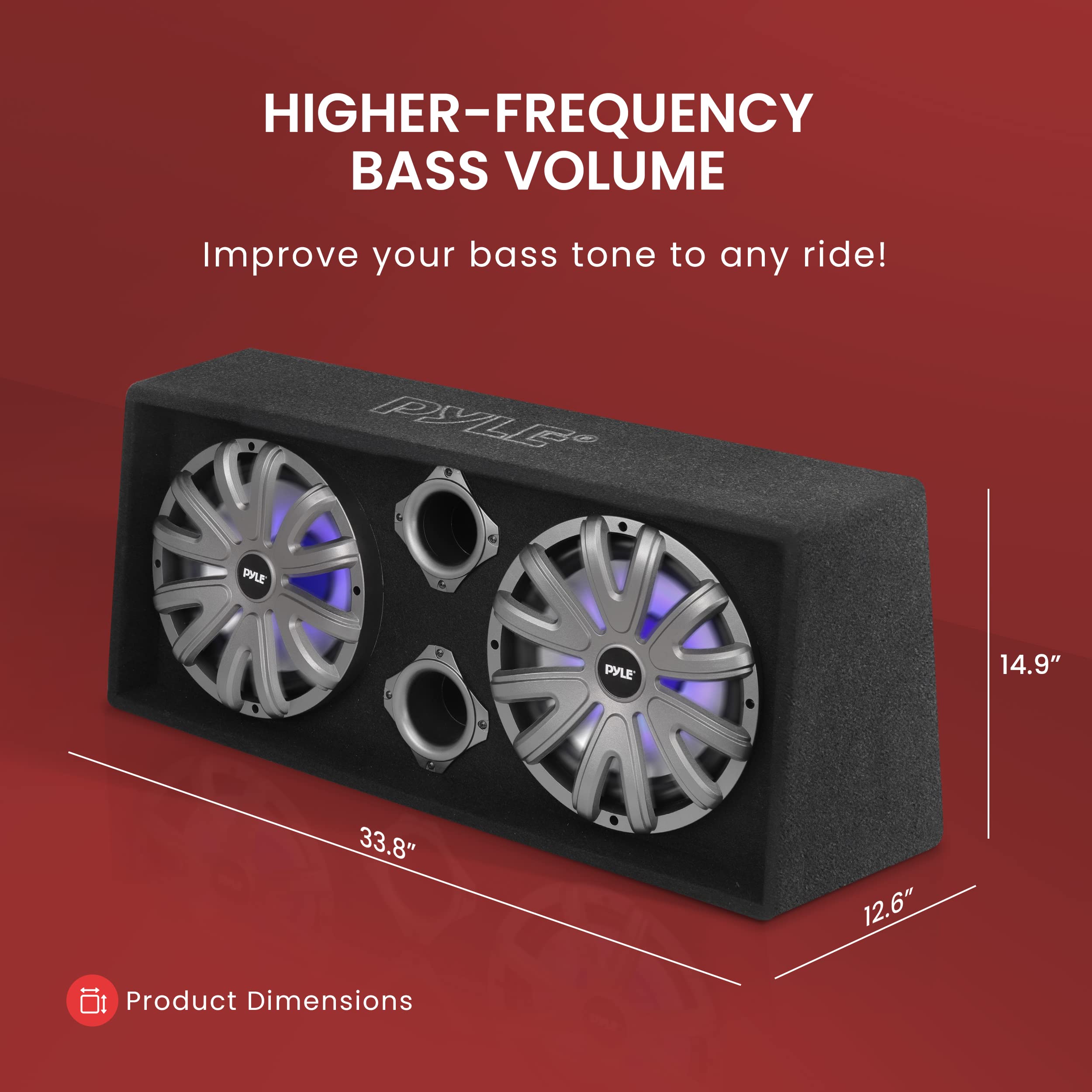 Dual 12'' Slim Mount Subwoofer Box for Truck & Car Audio - 1200W Total Power, Rear Vented Design with Built-in LED Lights - Perfect for Bass Lovers & Custom Car Audio Systems