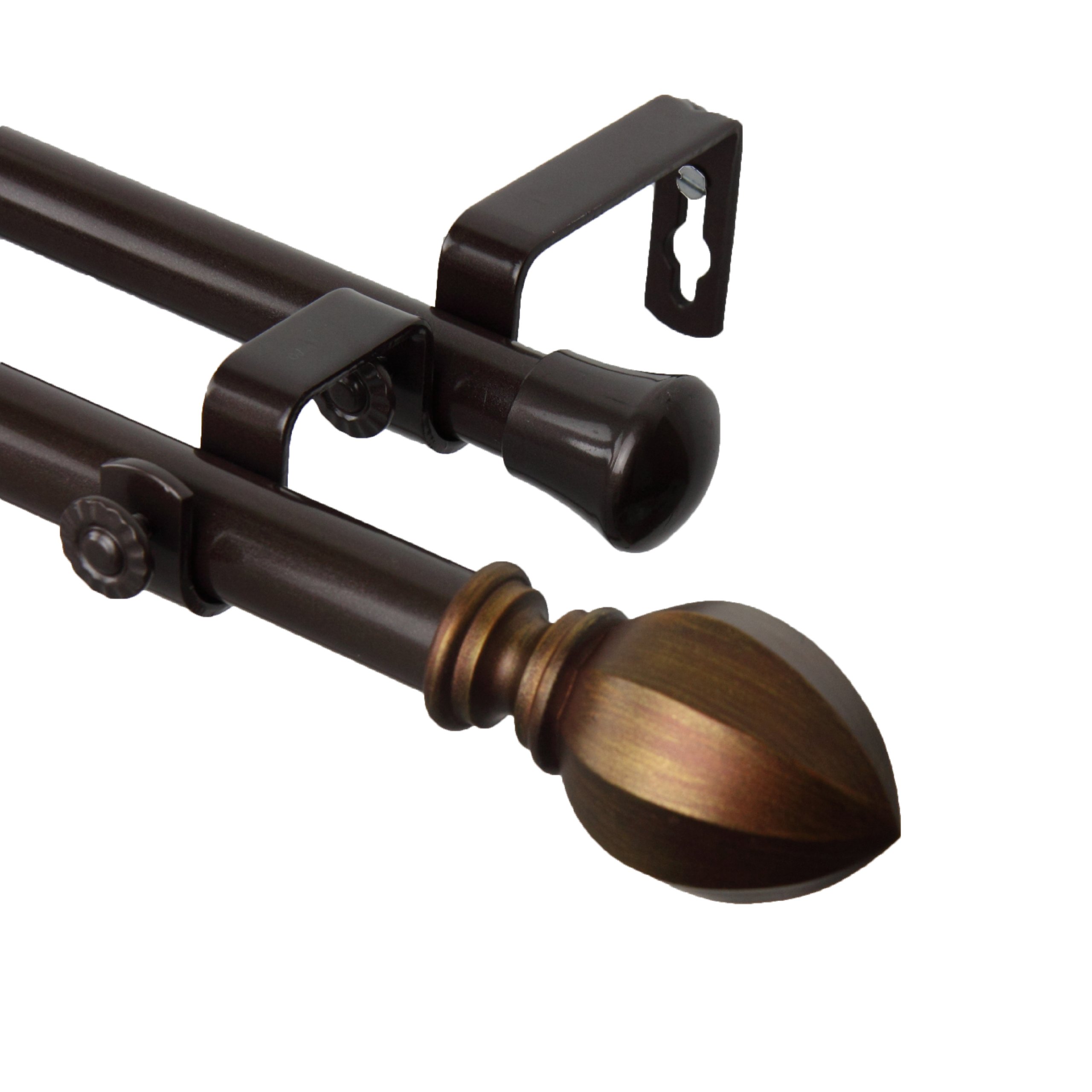 Abercrombie & Fitch Hazelnut Double Curtain Rod 66-120 Inches - Cocoa Brown Window Treatment for Living Room & Bedroom