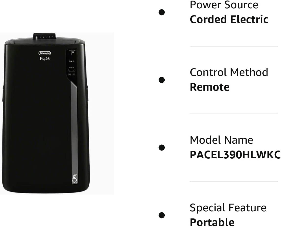 De'Longhi 4-in-1 Portable Air Conditioner - 700 Sq.Ft Cooling, 3 Fan Speeds, Dehumidifier & Fan - PAC EL390HLWKC 3AL - Perfect for Bedrooms, Living Rooms & Home Offices