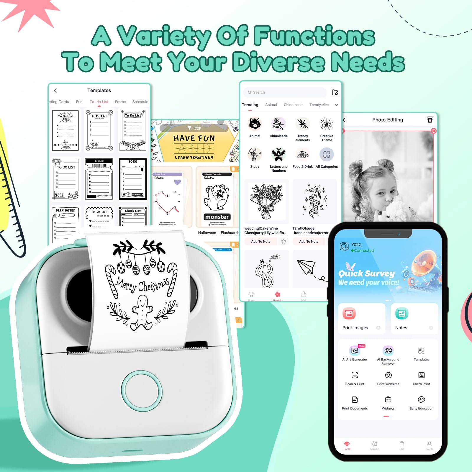 Print Pods Mini Portable Sticker Printer Y02C - Bluetooth Thermal Inkless Printer for iPhone & Android - Print Photos, Notes & Journal Stickers - Perfect for School, Office, Travel & DIY Scrapbooking