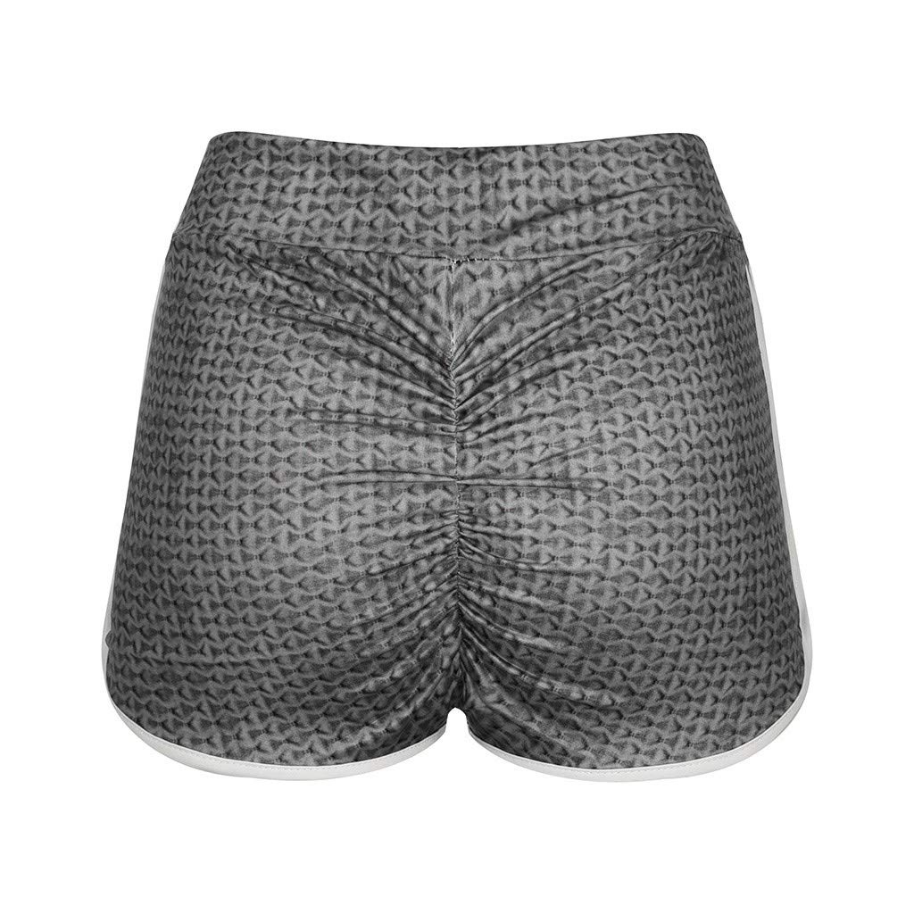 Women's High Waist Scrunch Butt Lifting Yoga Shorts - Tummy Control Textured Ruched Gym Running Beach Hot Pants - Sexy Leggings for Workout & Summer (Grey)