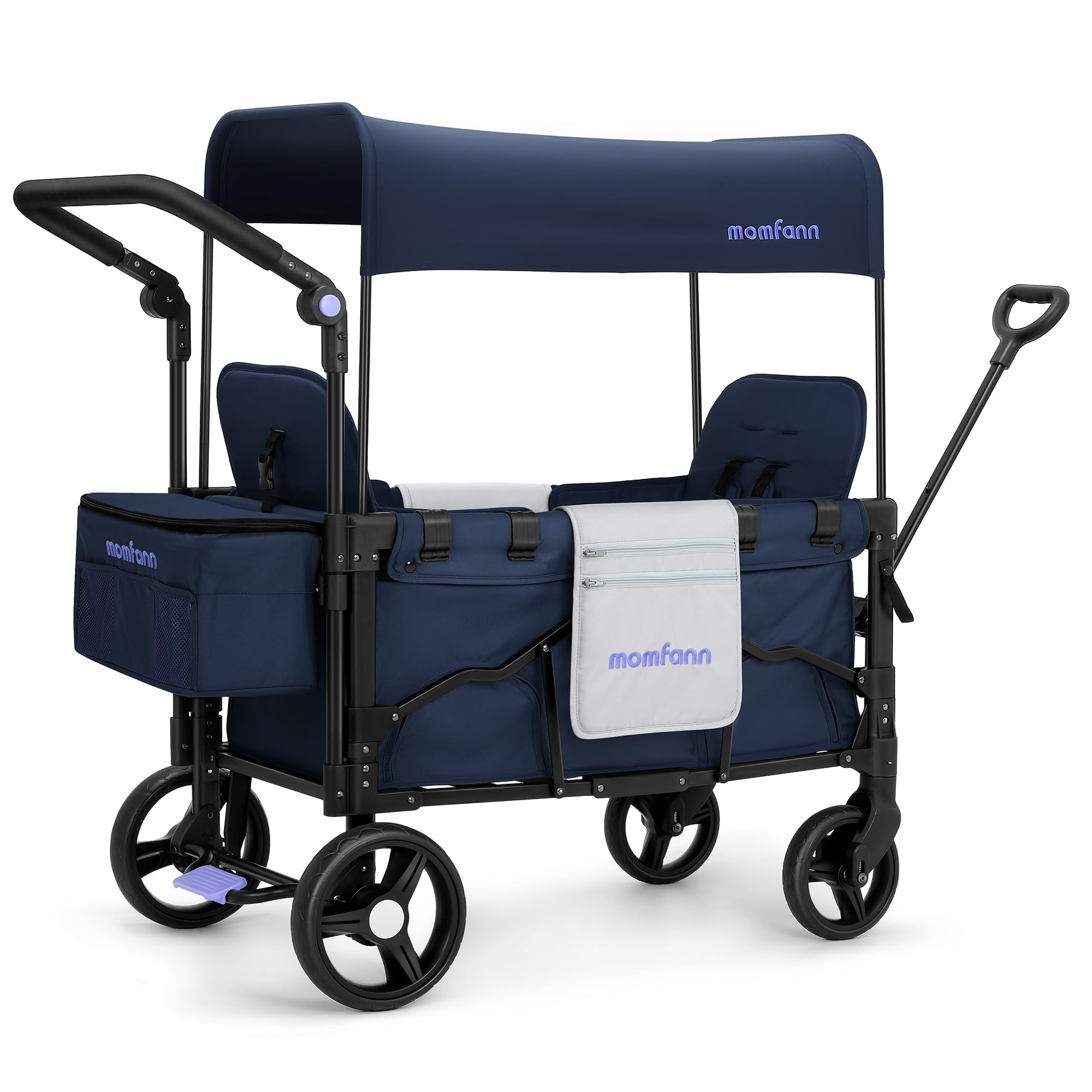 **2-in-1 Stroller Wagon for Kids & Toddlers - Adjustable Handle, Foldable Design with Canopy & Organizer - Perfect for Park Outings, Beach Trips, and Shopping (Blue)**