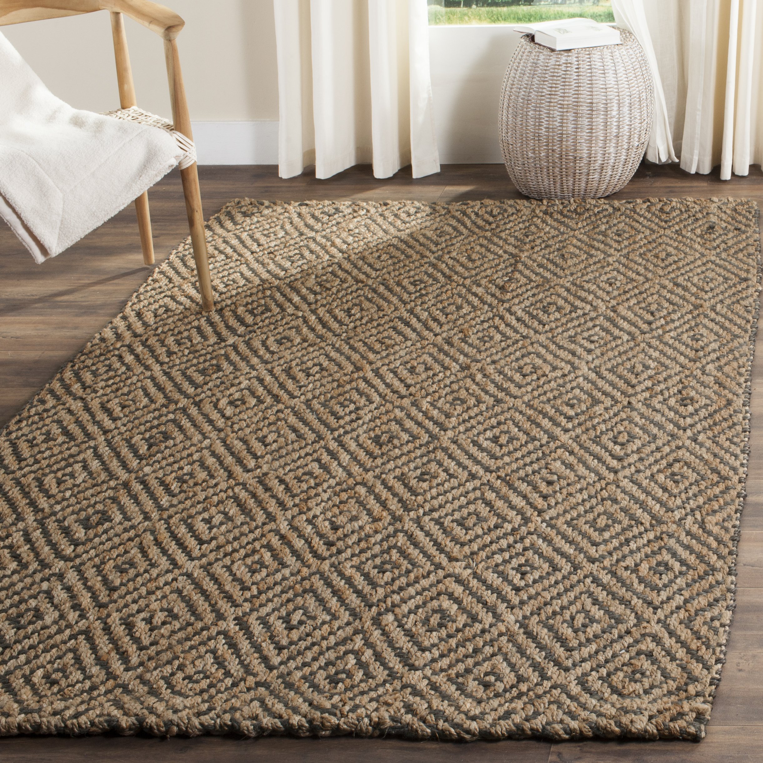 SAFAVIEH Handmade Jute Area Rug 6x9 Feet - Natural & Grey Braided Natural Fiber Rug for Living Room, Bedroom, Dining Room | Non-Slip, Durable & Eco-Friendly Floor Mat for High Traffic Areas (NF181D)