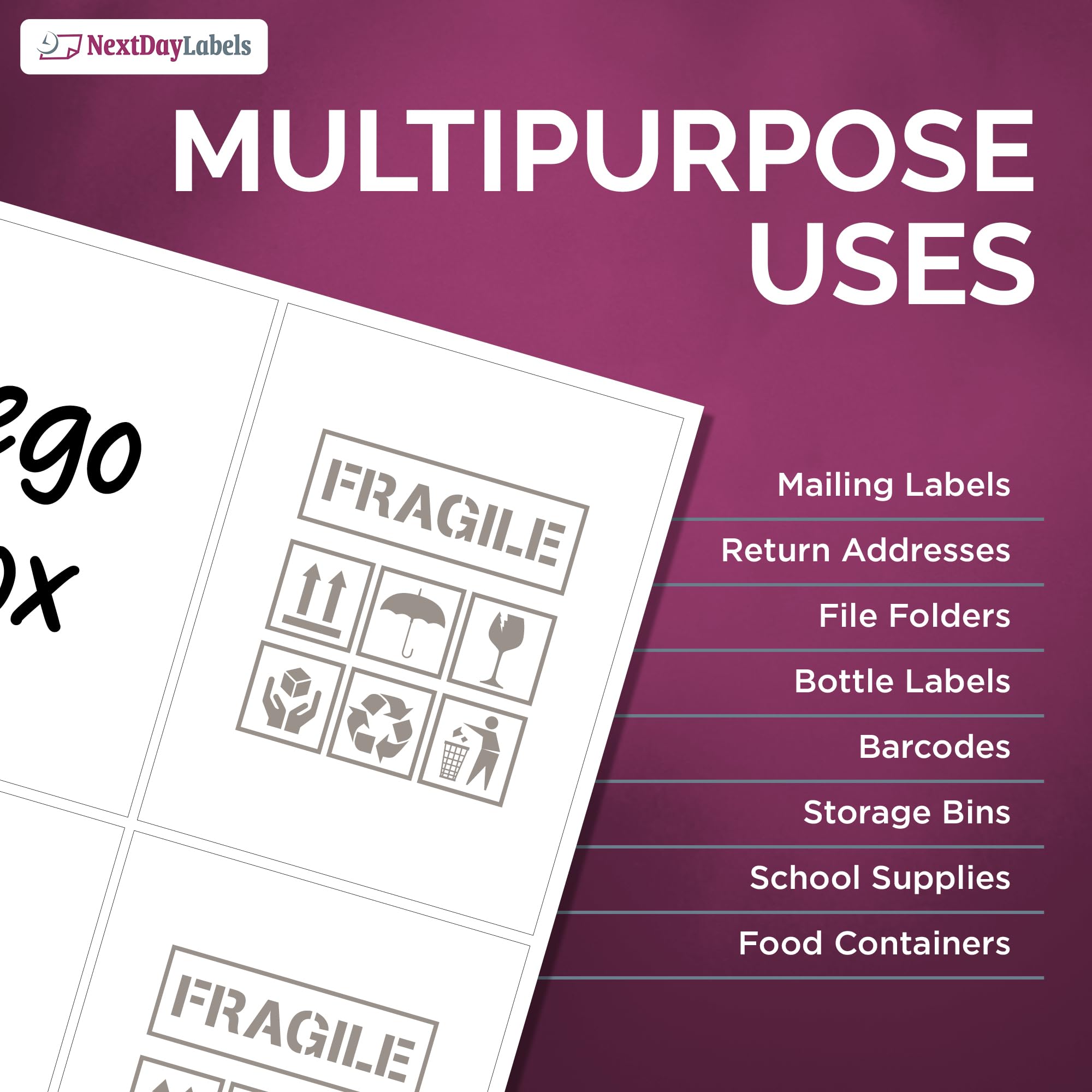 NextDayLabels – 4” x 5” White Rectangular Sticker Labels for Laser/Inkjet Printer - 100 Printable Shipping Labels, Return Address Labels (25 Sheets, 4 Labels per Sheet) - Perfect for Packages, Envelopes & Mailing