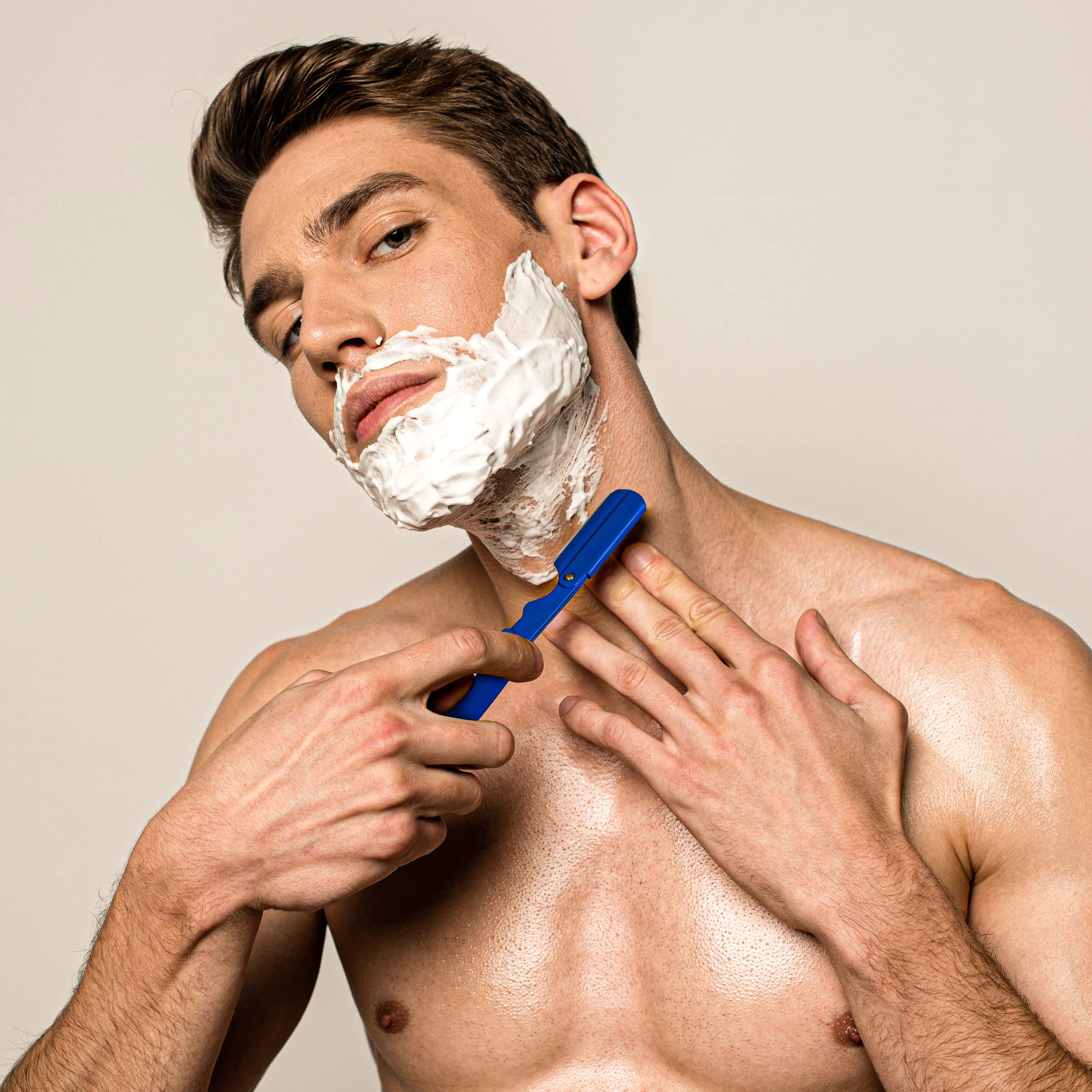 Utopia Care Professional Straight Razor for Men - Barber Quality Safety Straight Edge Razor with 100 Pack Stainless Steel Blades (Blue) - Perfect for Shaving, Grooming & Beard Trimming at Home or Salon