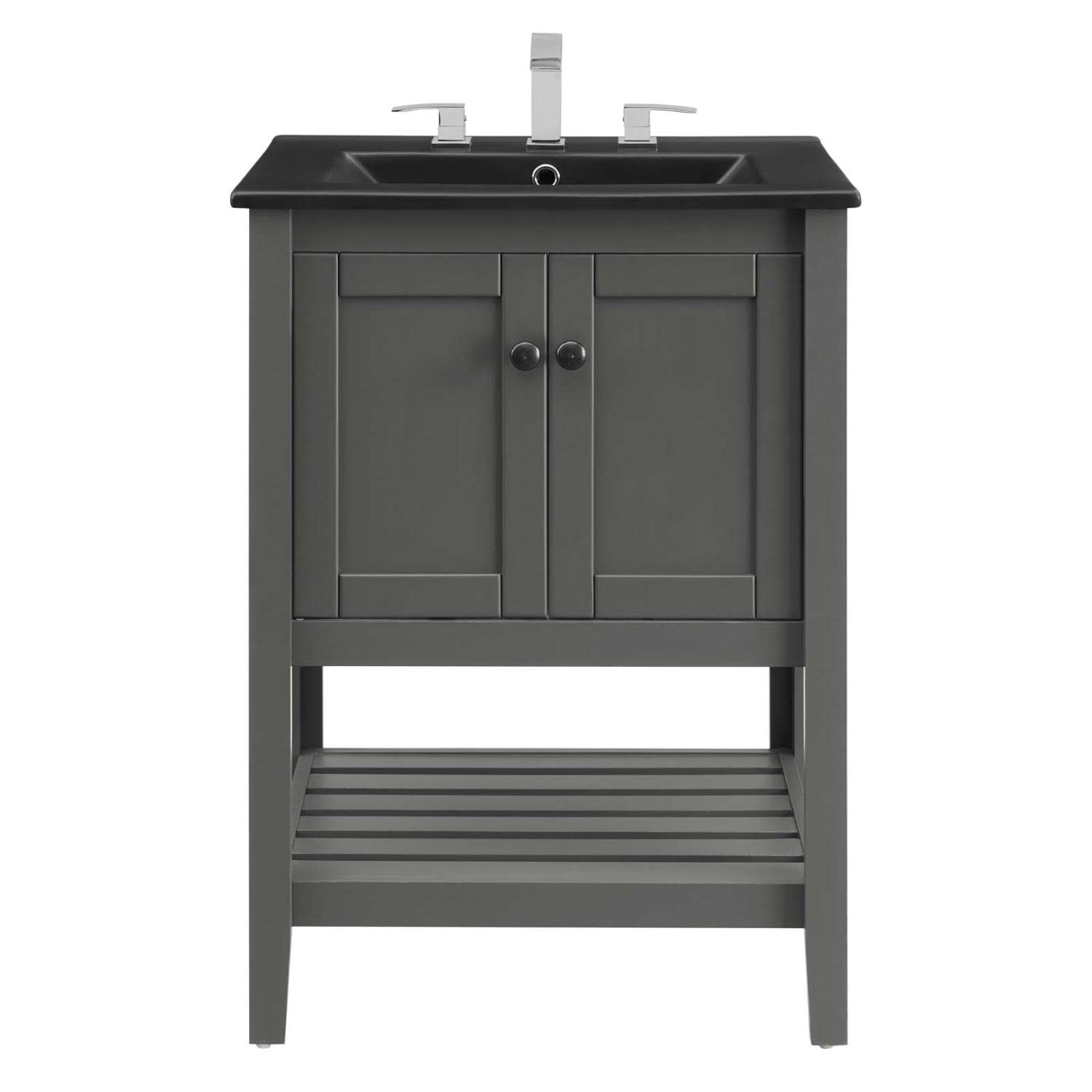 Modway Prestige 24 Inch Gray Black Bathroom Vanity with Sink - Modern Space-Saving Storage Solution for Small Bathrooms & Powder Rooms