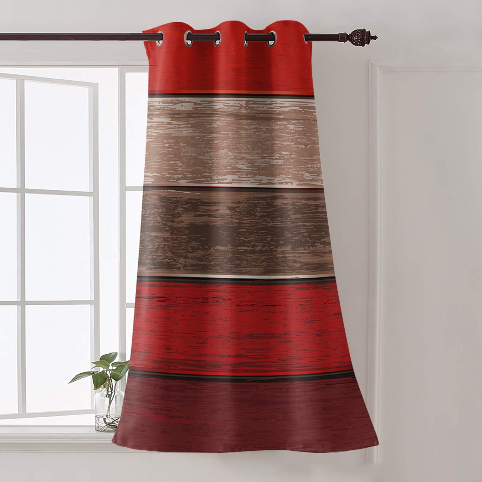 Libaoge Thermal Blackout Curtains 90 Inch Long - Room Darkening Window Drapes, Grommet Top Patio Door Panels in Rustic Barn Wood Red Brown for Sliding Glass Doors - Perfect for Bedroom, Living Room & Home Theater Light Control