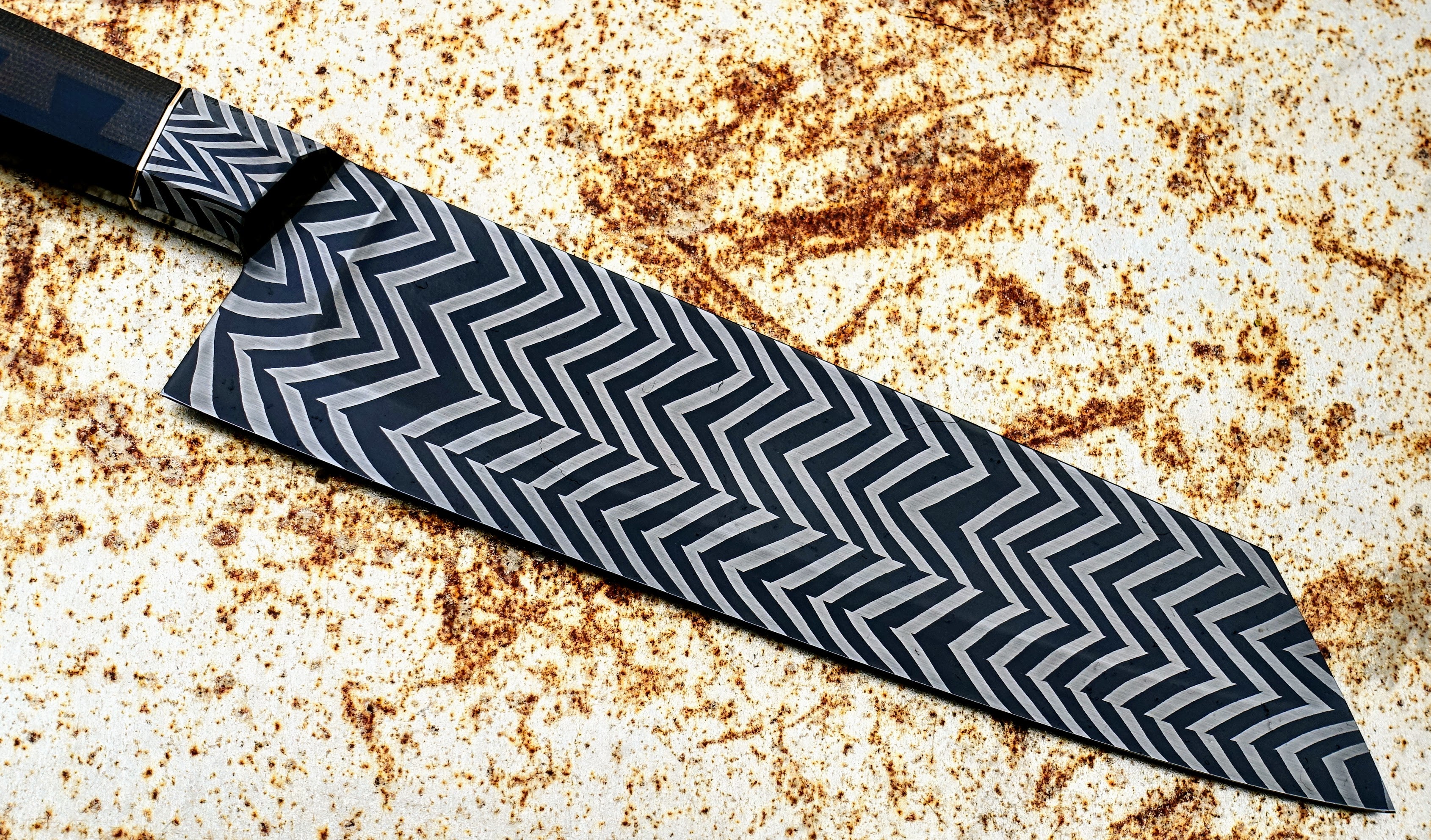 Premium 240mm Herringbone Pattern Integral K-Tip Gyuto Japanese Chef Knife by Salem Straub - Perfect for Sushi, Meat Slicing & Precision Vegetable Cutting
