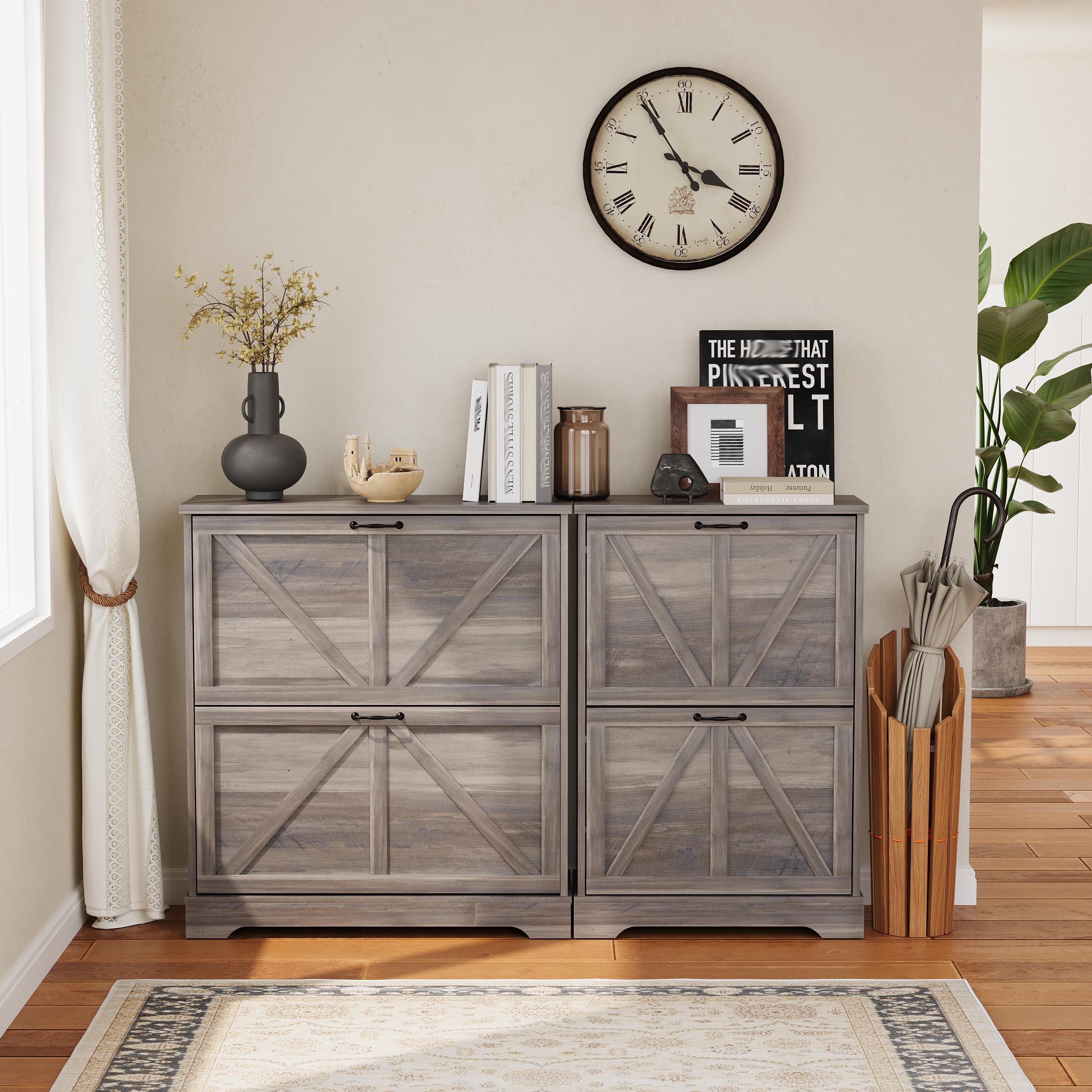 Semiocthome Farmhouse Shoe Storage Cabinet with 2 Flip Drawers - 31.5