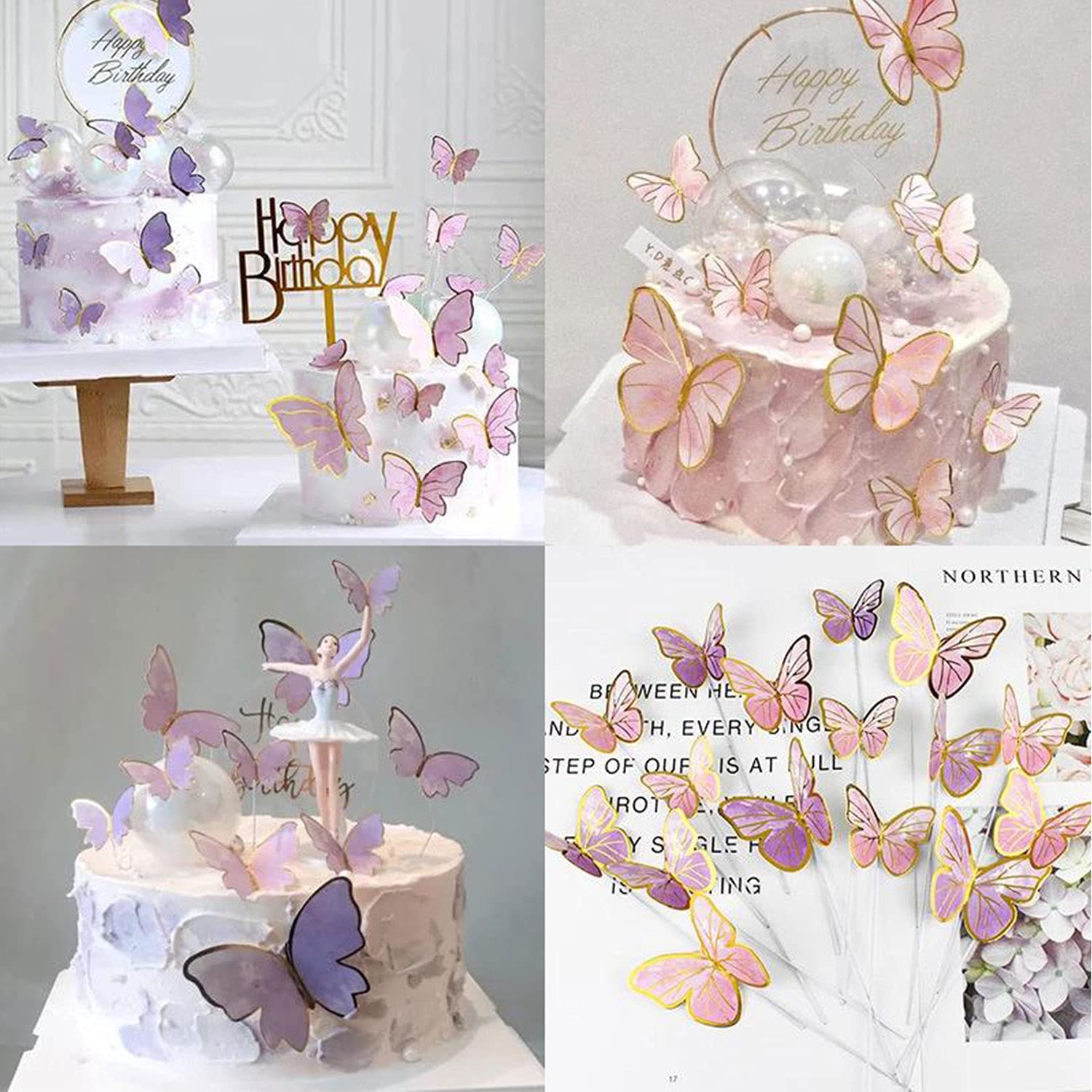 22PCS Pink Butterfly Cupcake Toppers + Gold Metal Acrylic Cake Decorations for Birthday, Wedding, Baby Shower - Perfect for Girls & Women Party Supplies (Cake Decor, Dessert Toppers, Celebration Food Accessories)