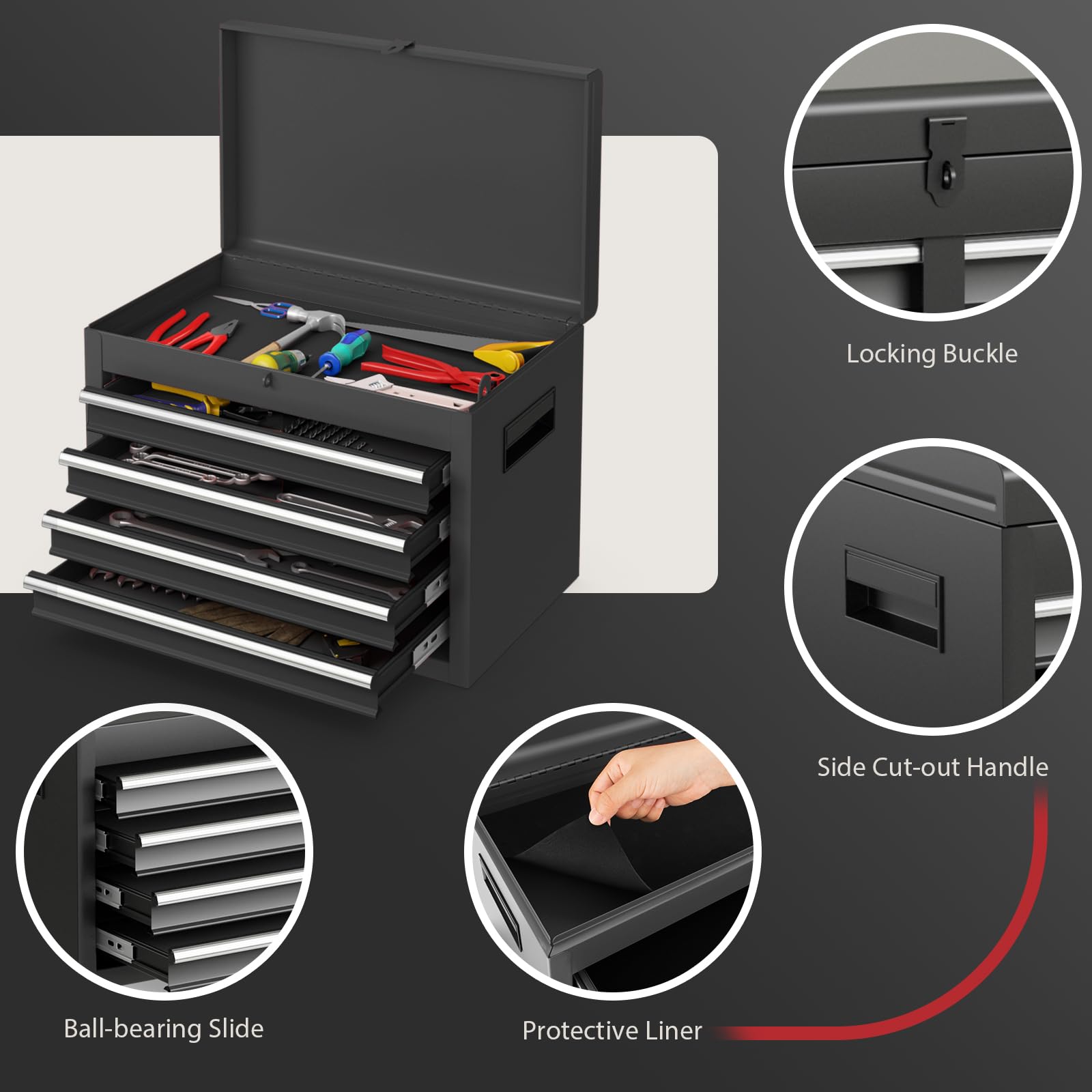 5-Drawer Rolling Tool Chest with Wheels & Adjustable Shelf - Heavy Duty Tool Storage Cabinet with Anti-Slip Liner - Garage, Workshop & Warehouse Tool Box Organizer - Perfect for DIY Projects, Auto Repair & Home Organization (Black)
