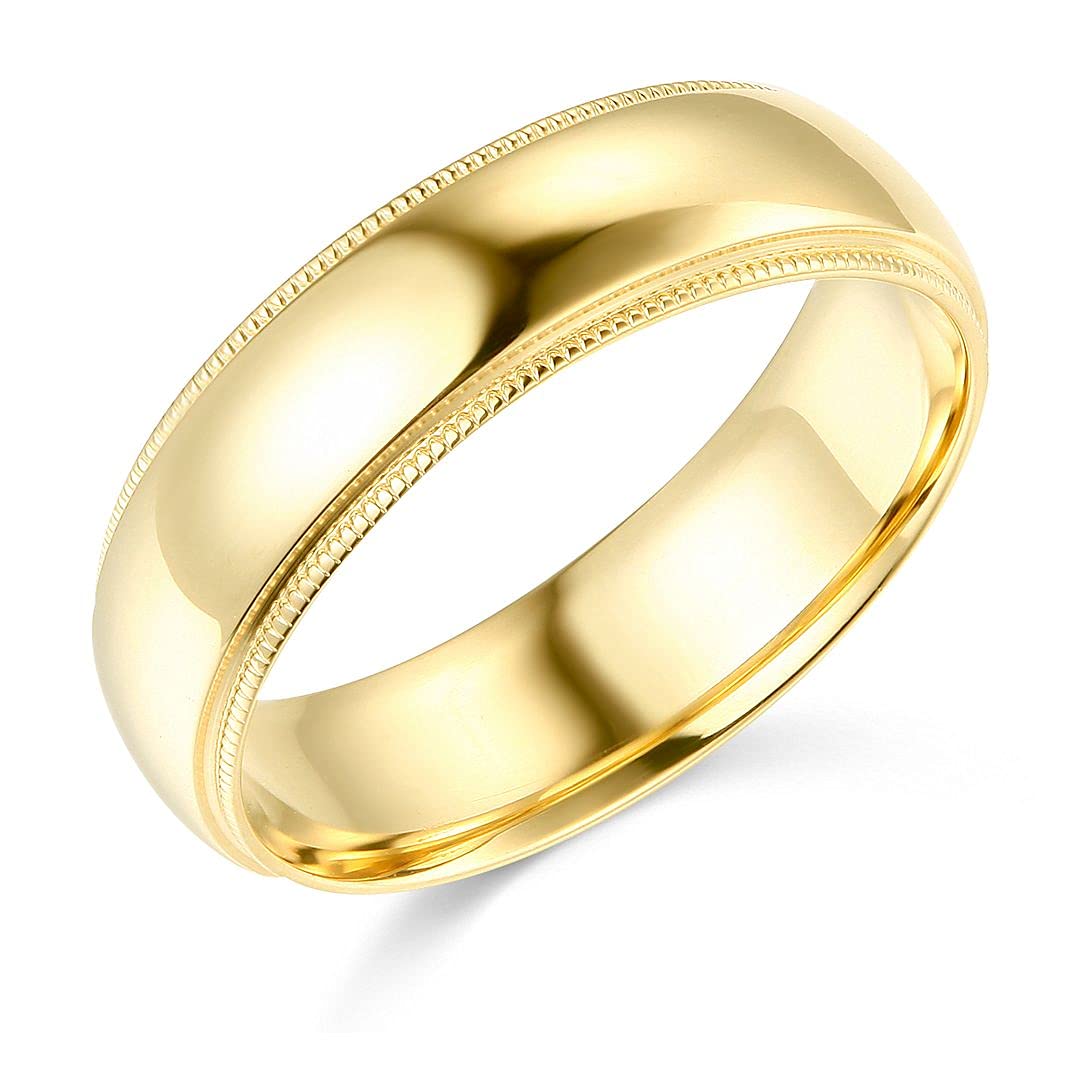 14k Yellow or White Gold 6mm Solid Comfort Fit Plain Milgrain Wedding Band - Custom Laser Engraving Service for Personalized Jewelry - Perfect for Anniversaries, Engagements & Special Occasions