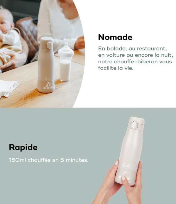 Babymoov Moov & Feed Portable Rechargeable Baby Bottle Warmer - Fast Heating & Safe Mineral Technology | Perfect for Travel, Nursing, and On-the-Go Parents