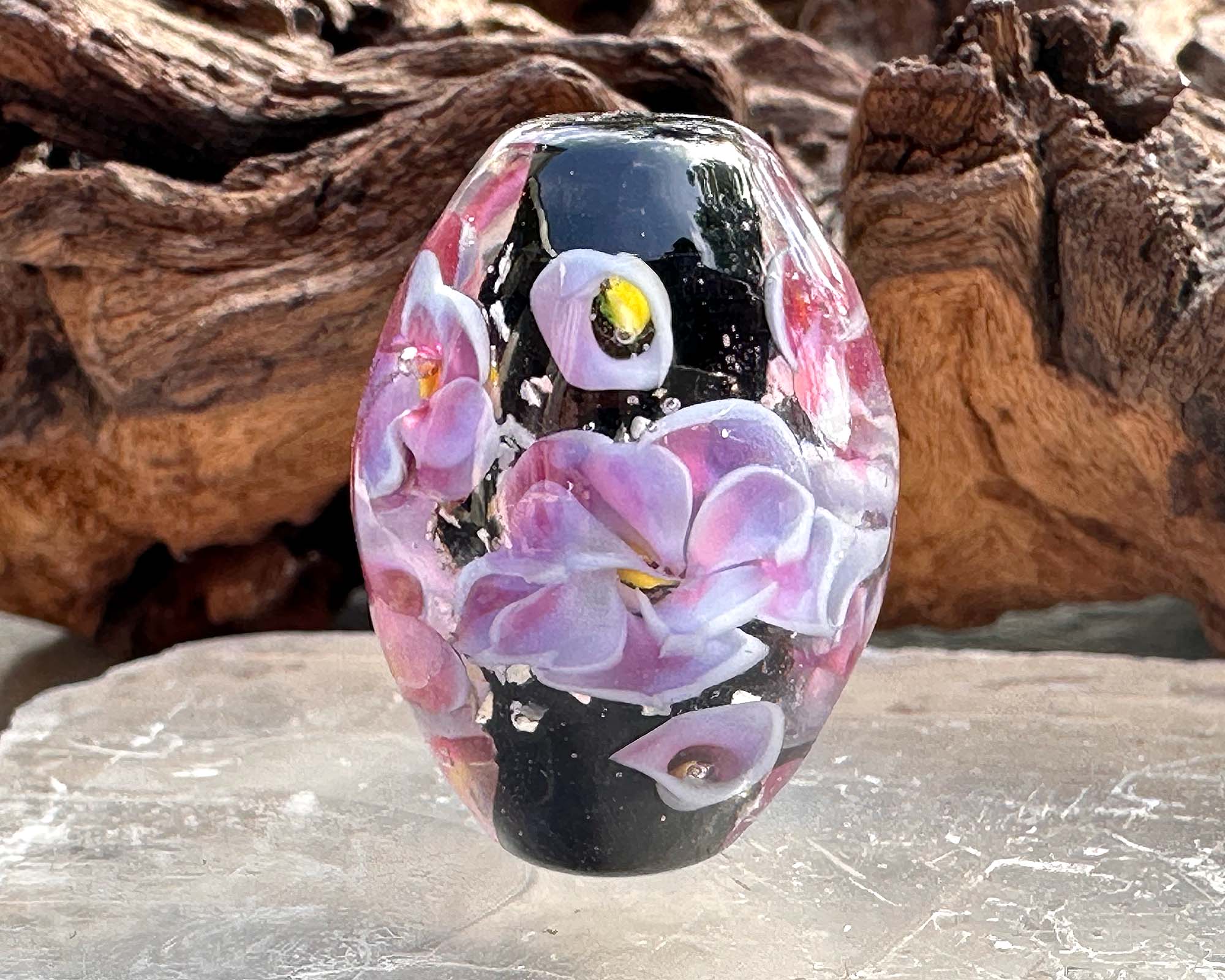 Blushing Blooms Pink Floral Lampwork Focal Bead SRA - Handmade Glass Bead for Jewelry Making, DIY Crafts, Necklace Pendants - Perfect for Beaders, Crafters & Gift Giving