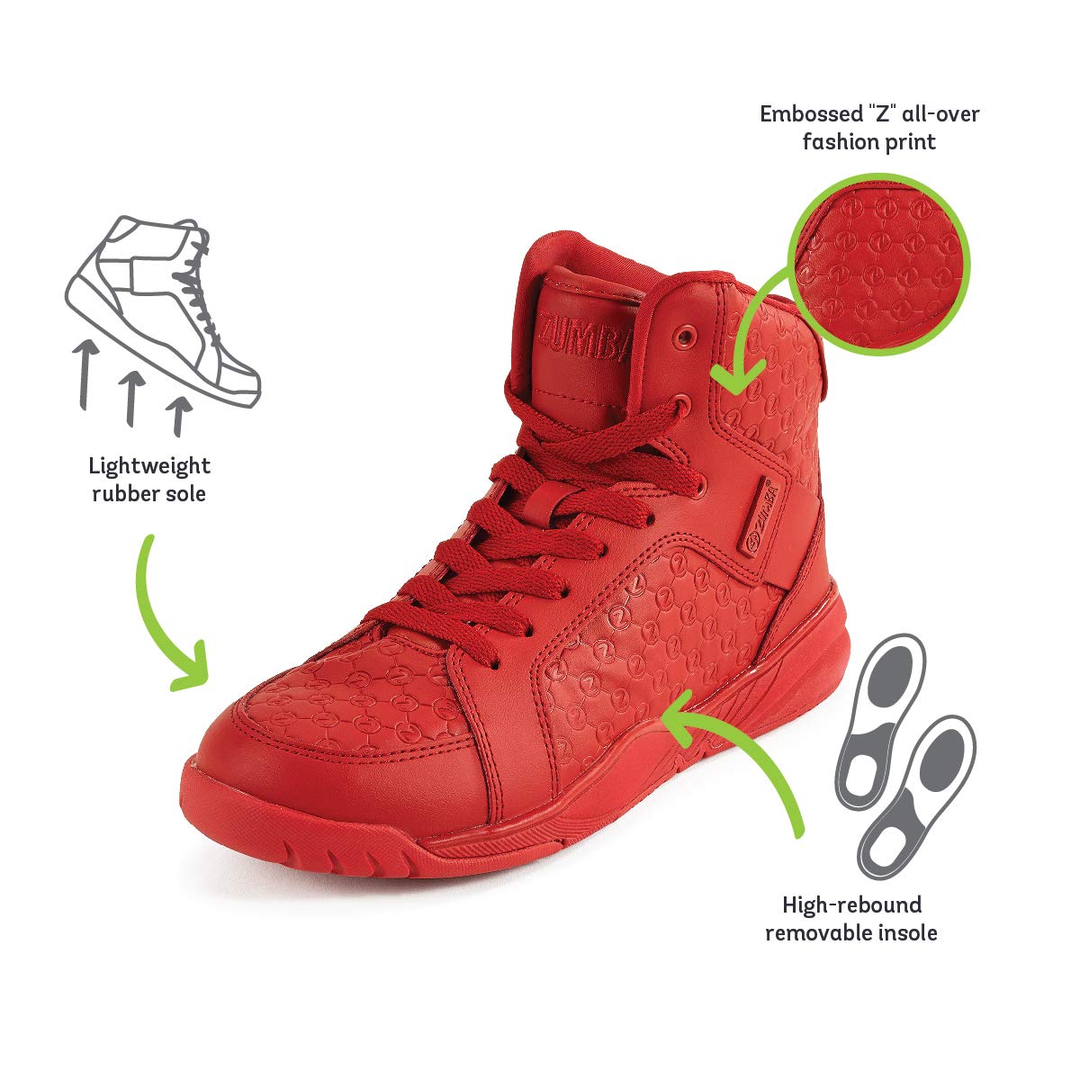 ZUMBA Women's High Top Athletic Shoes - Lightweight Dance Sneakers for Zumba, Gym, Workout & Cross Training | Non-Slip Fitness Shoes for Women | Perfect for Dance Classes, Aerobics & Cardio Workouts