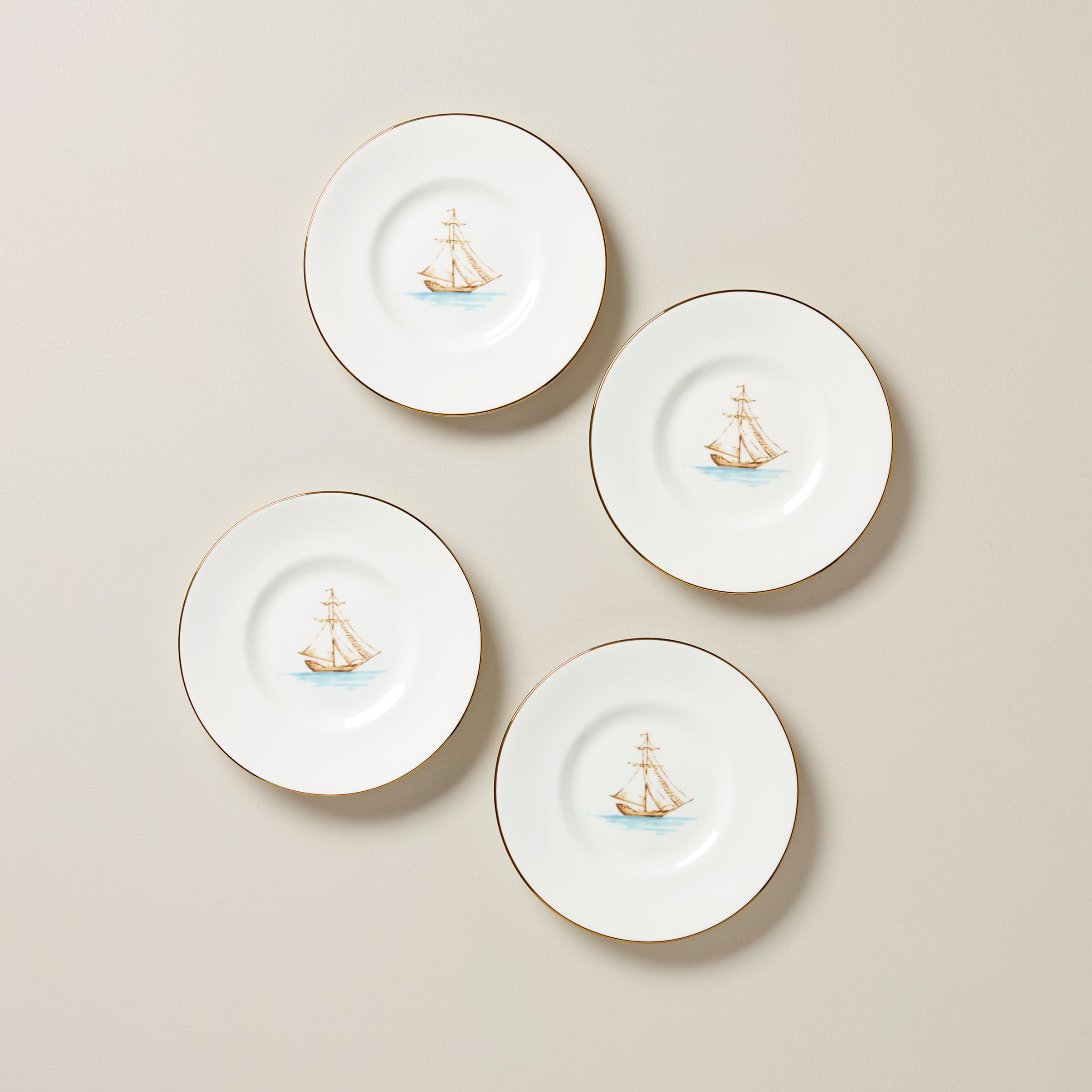 British Colonial Tradewind Dessert Plates Set of 4 - Vintage Style Porcelain Plates for Afternoon Tea, Dessert Serving & Home Decor