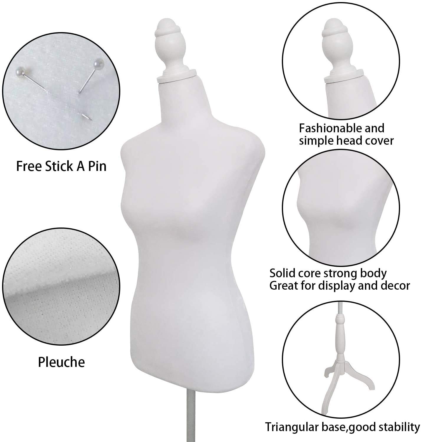 Adjustable Female Dress Form Mannequin Torso with Tripod Stand - White Jewelry & Clothing Display for Boutique, Fashion Studio & Home Sewing