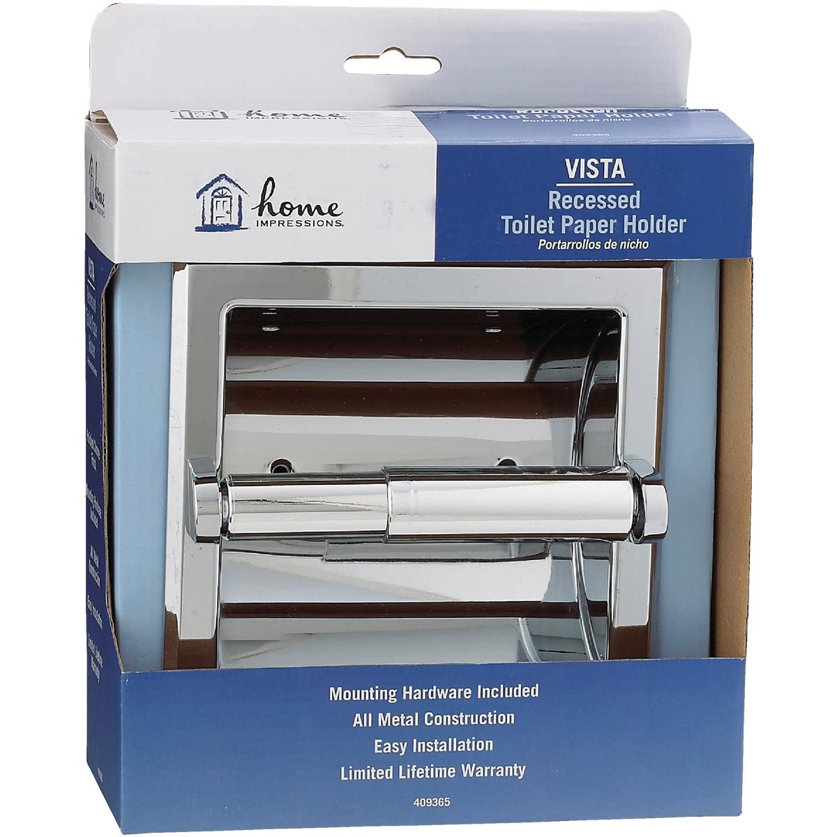 Home Impressions Vista Recessed Toilet Paper Holder - Chrome Bathroom Tissue Roll Storage - Space Saving Wall Mount for Modern Homes & Apartments